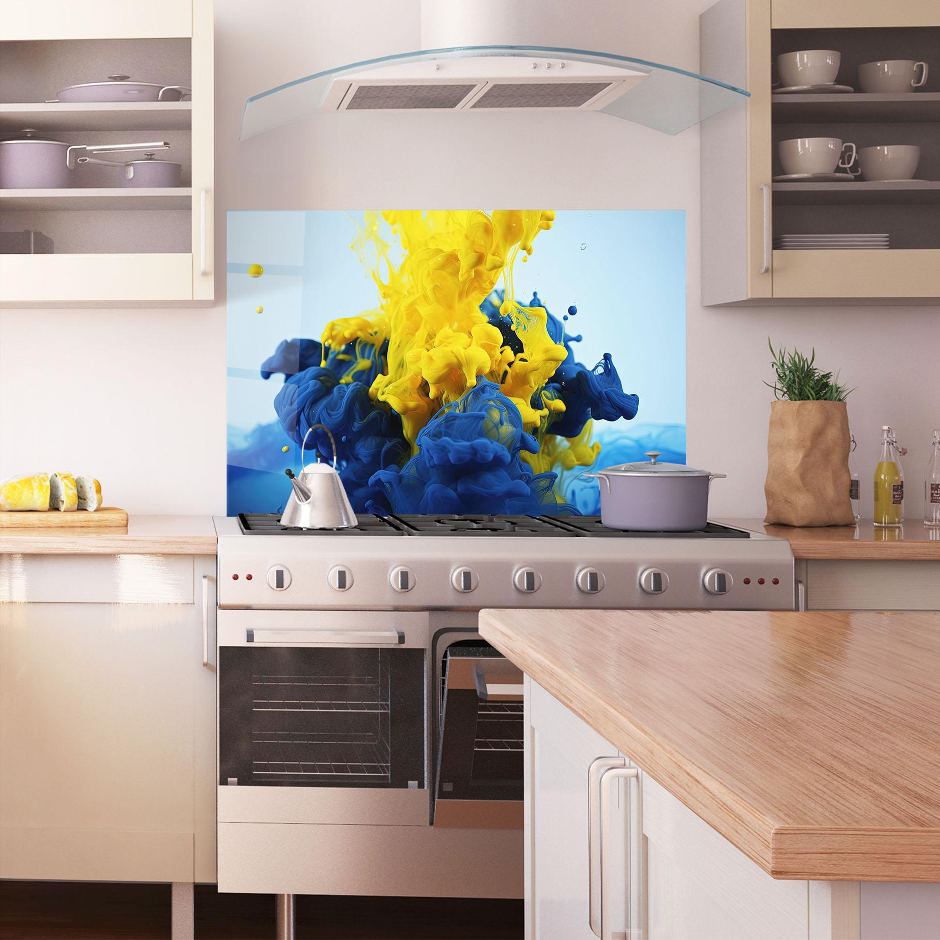 Konyhai üveg hátfal Blue Yellow Smoke mockup 1