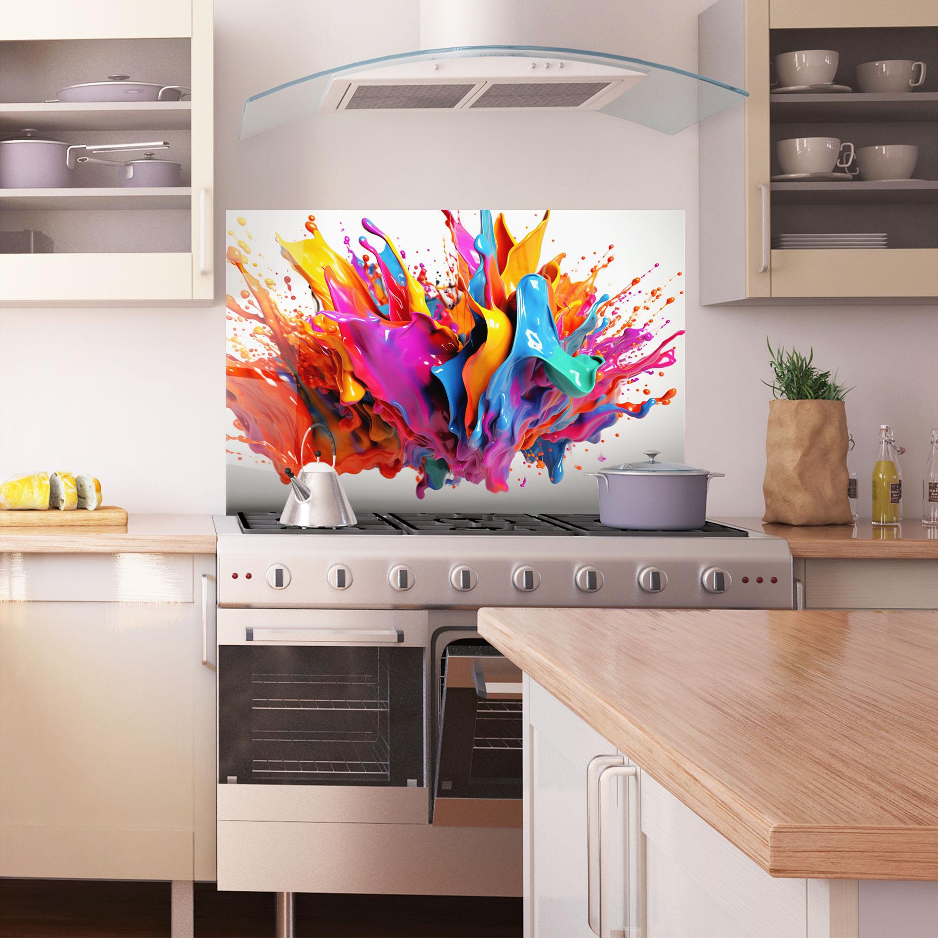 Konyhai üveg hátfal Blue Yellow Splash mockup 1