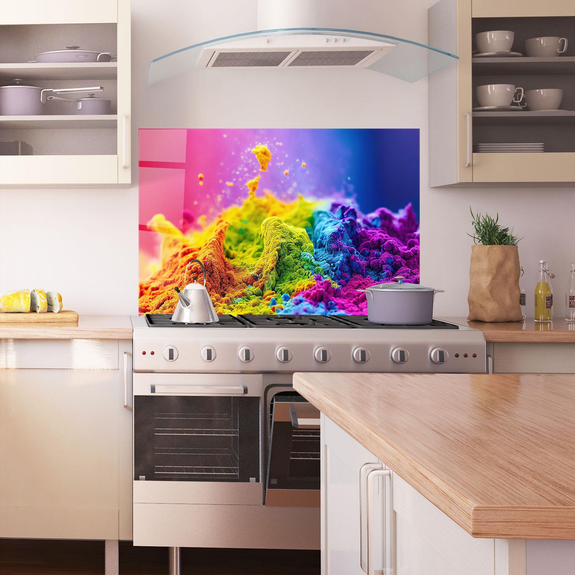 Konyhai üveg hátfal Color Powder Explosion mockup 1