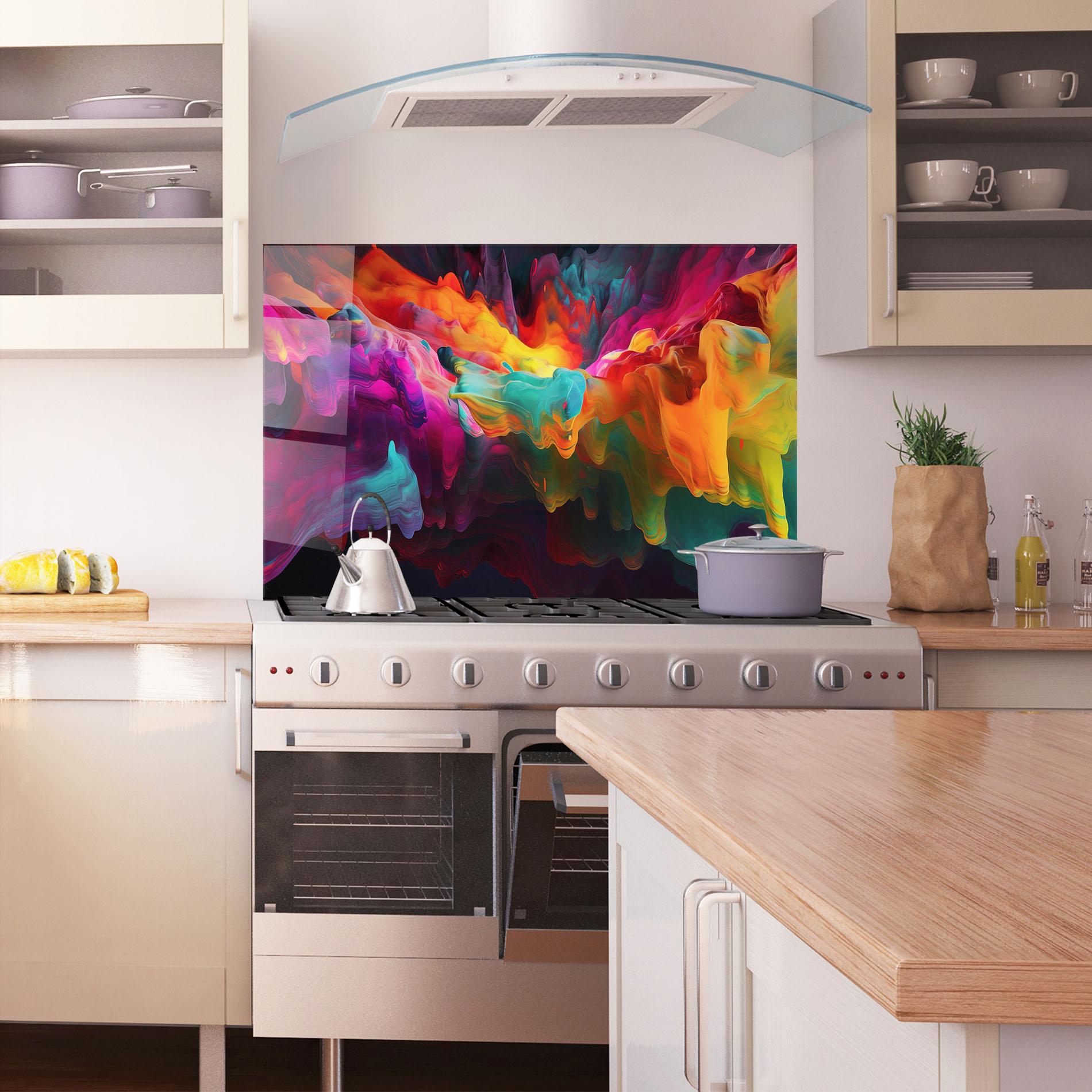 Konyhai üveg hátfal Colorful Smoke mockup 1