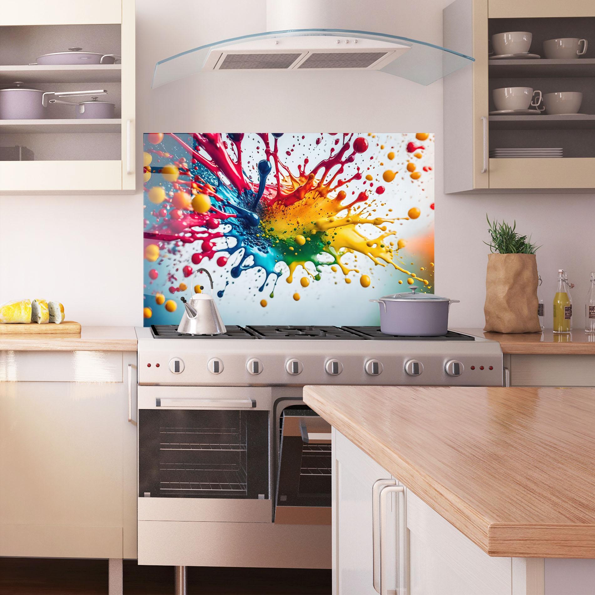Konyhai üveg hátfal Colorful Splash Rainbow mockup 1
