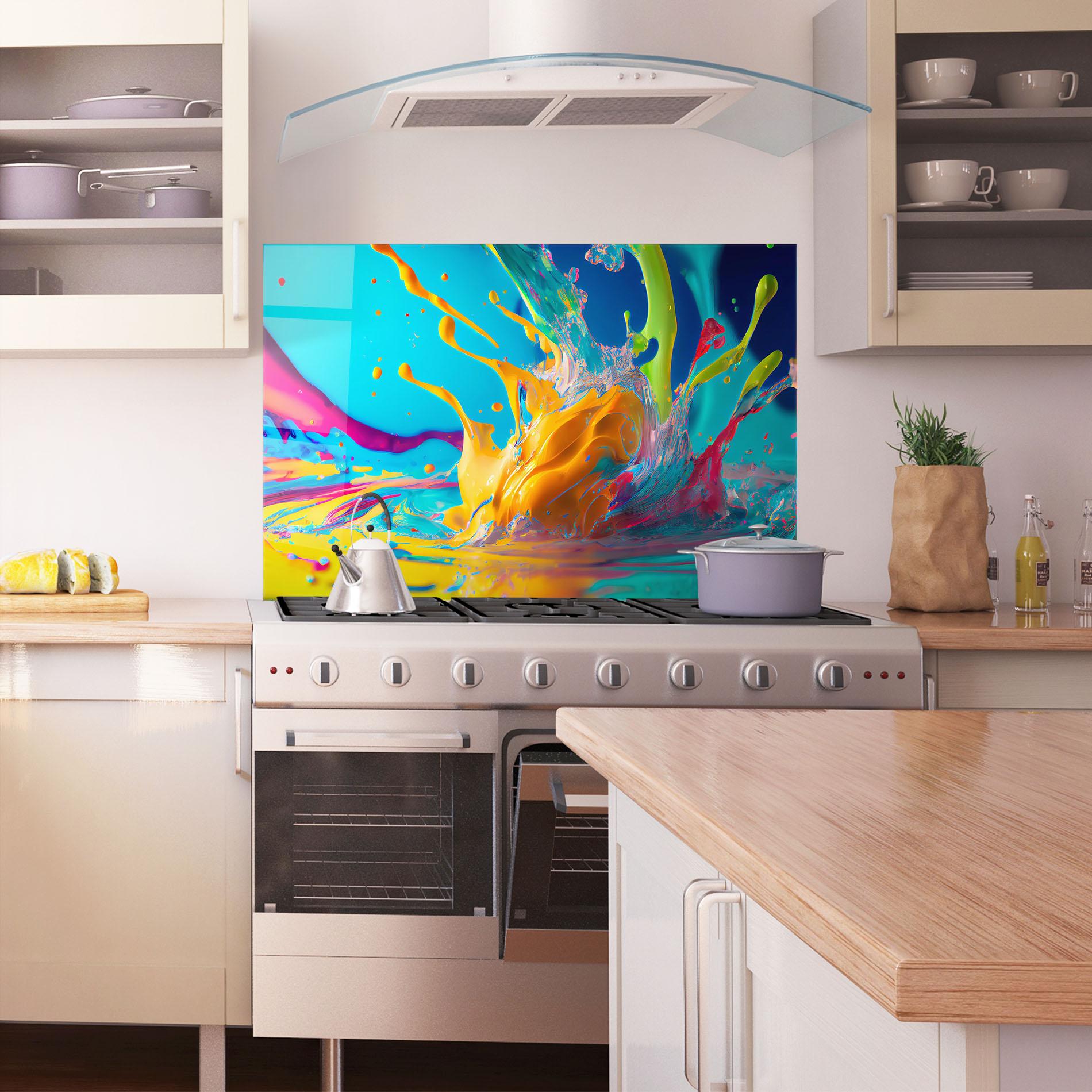 Konyhai üveg hátfal Colorful Water Splashing mockup 1