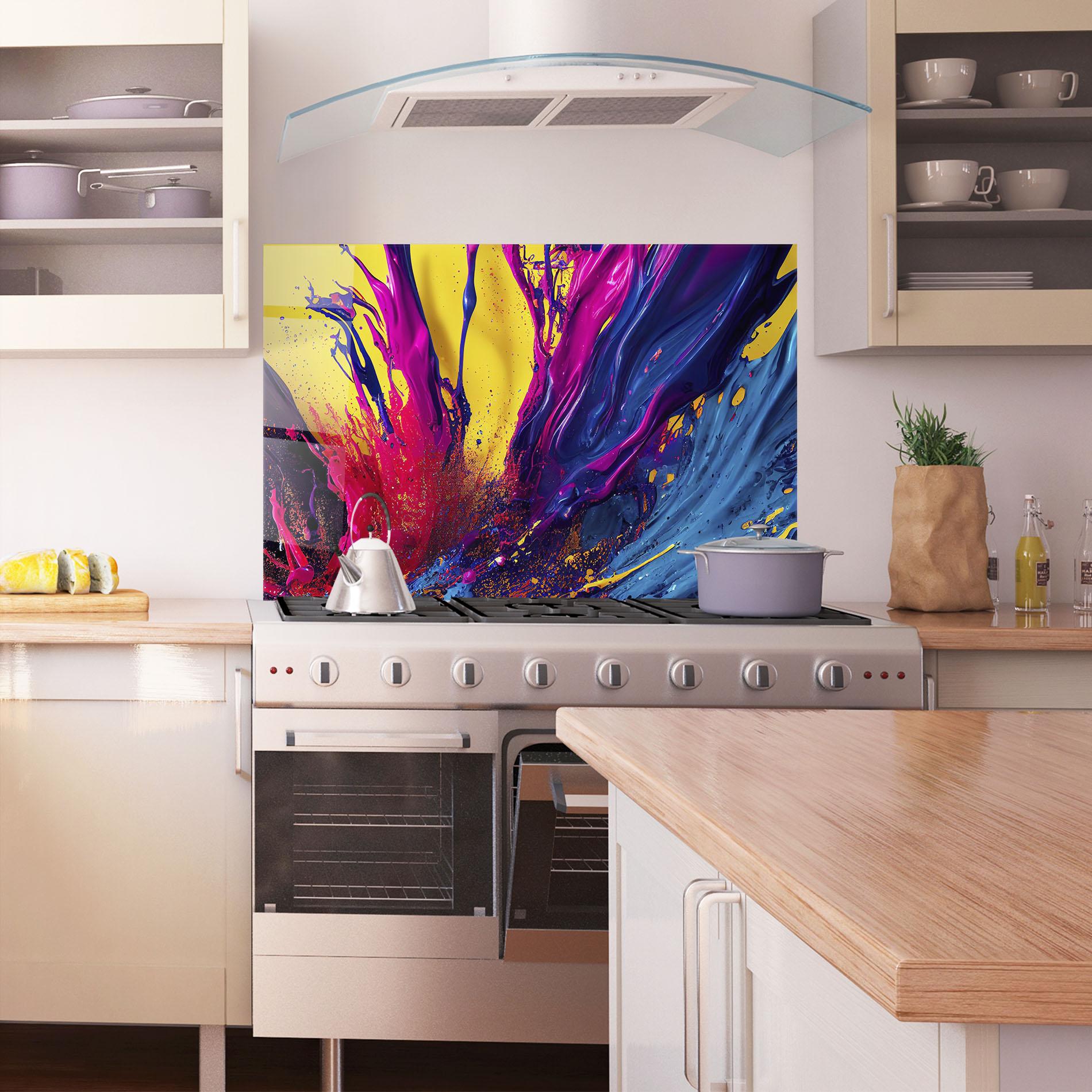 Konyhai üveg hátfal Purple And Blue Splash mockup 1