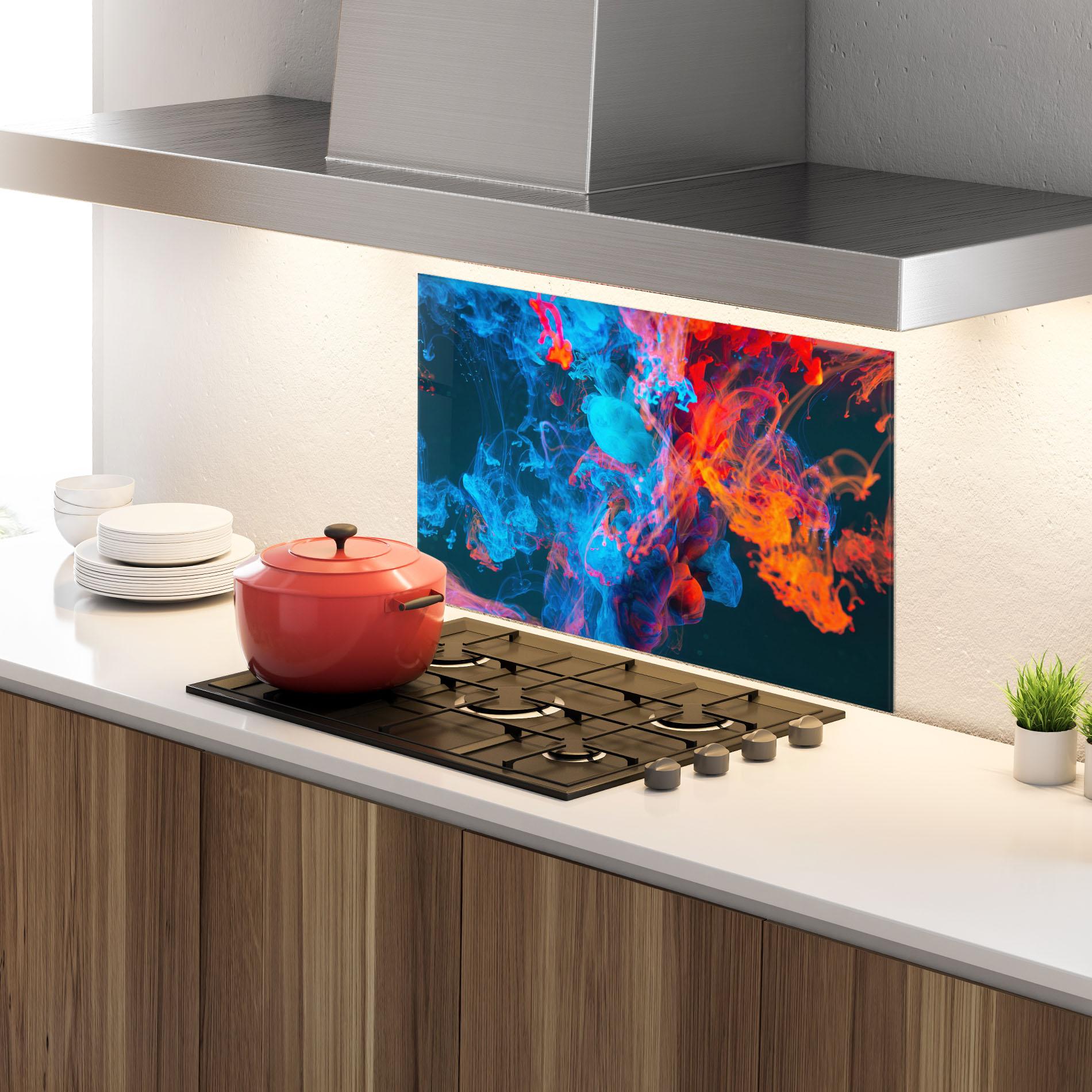 Konyhai üveg hátfal Abstract Blue And Red mockup 4
