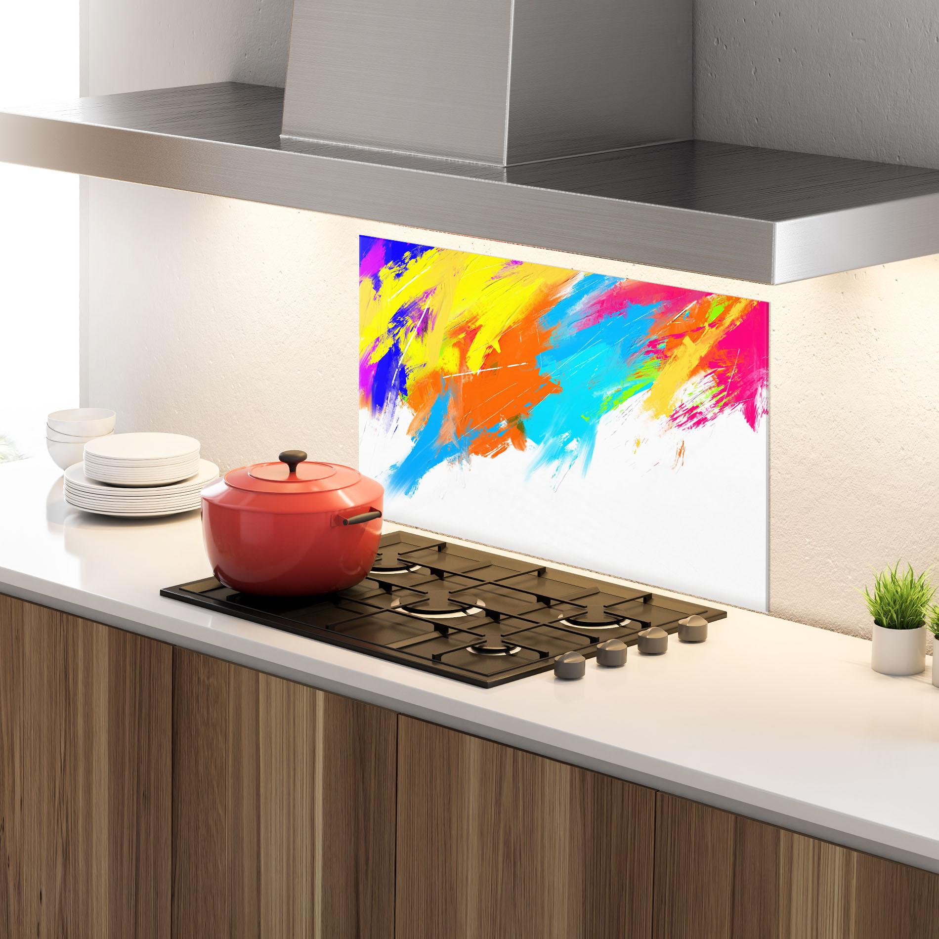 Konyhai üveg hátfal Abstract Blue Yellow mockup 4
