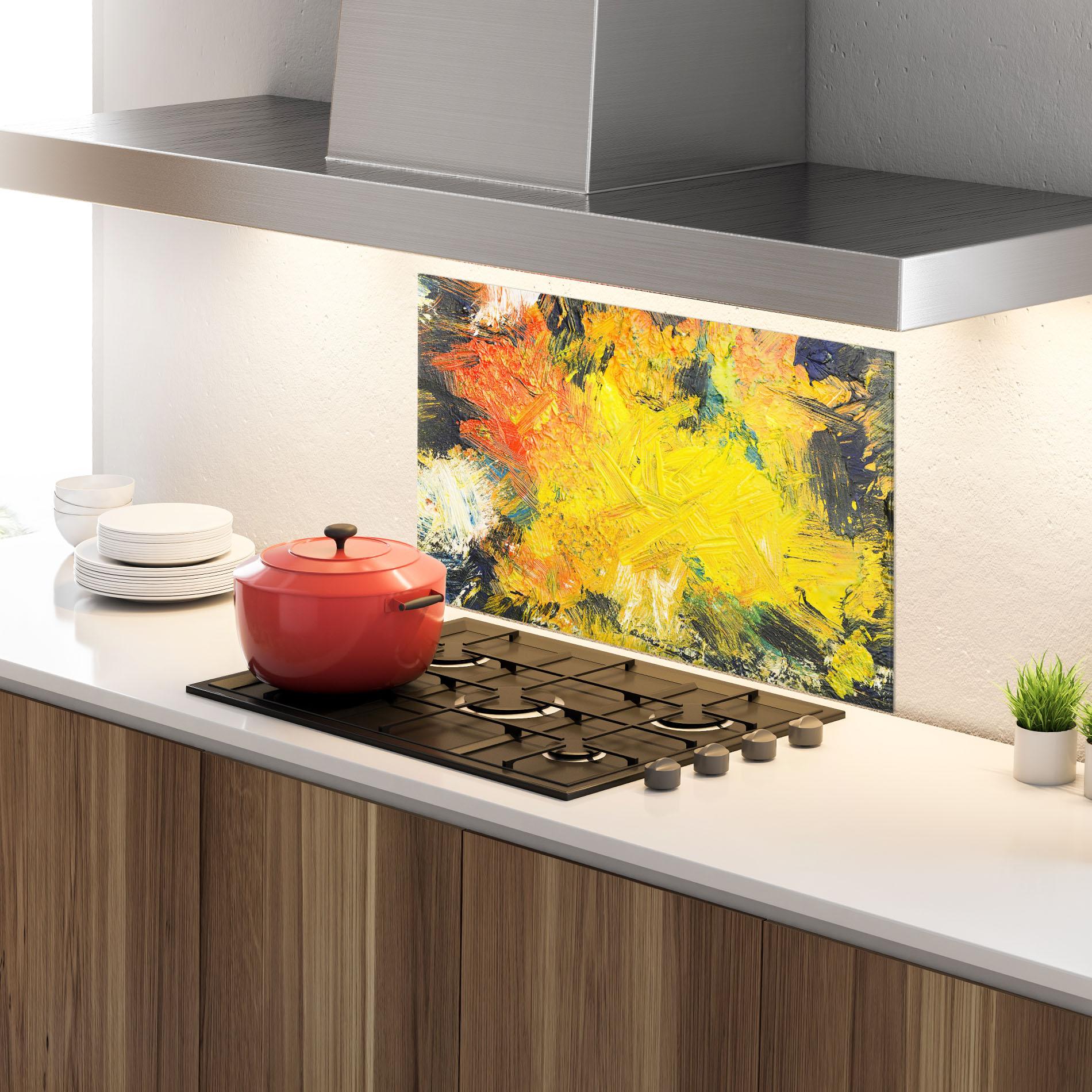 Konyhai üveg hátfal Artistic Yellow Painting mockup 4