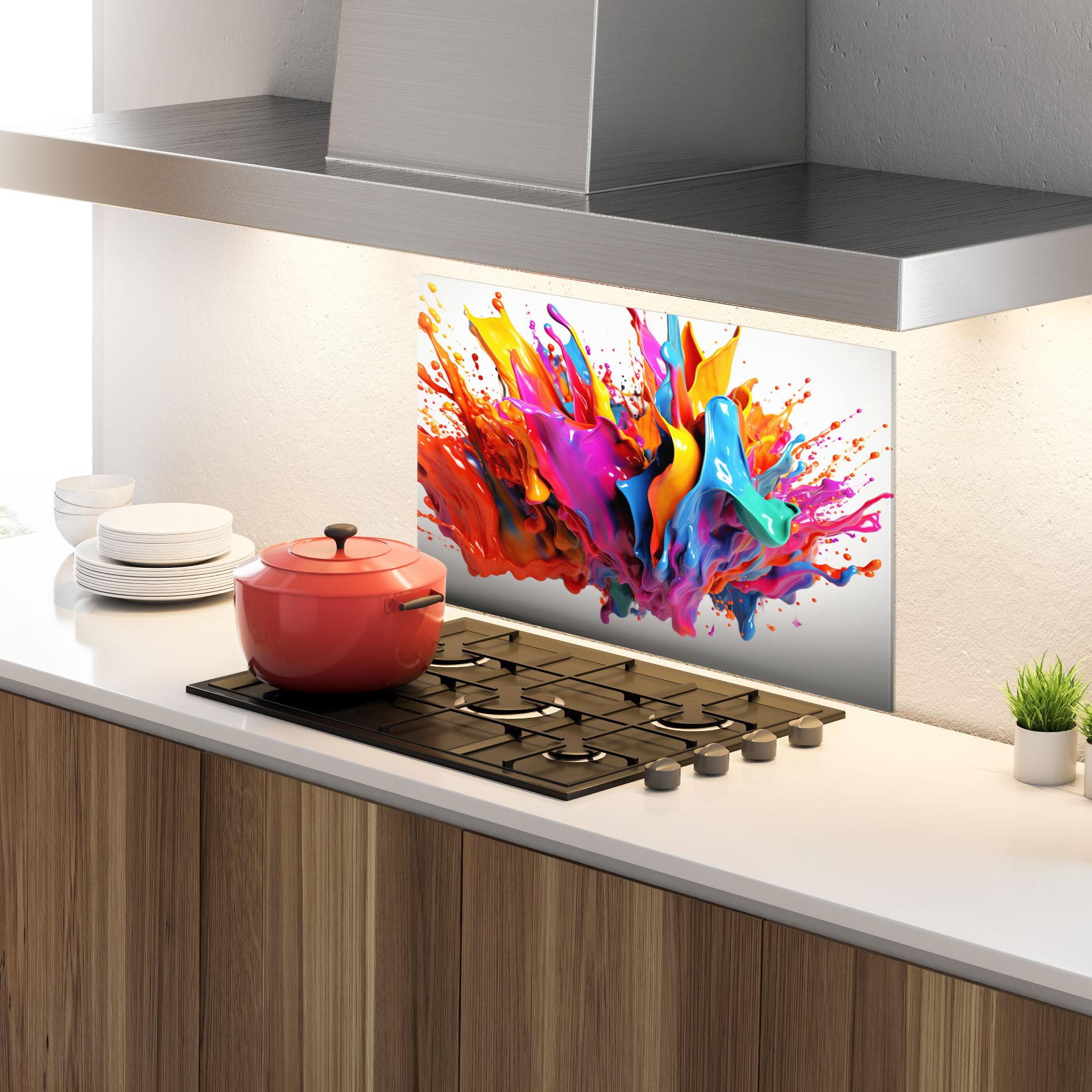 Konyhai üveg hátfal Blue Yellow Splash mockup 4