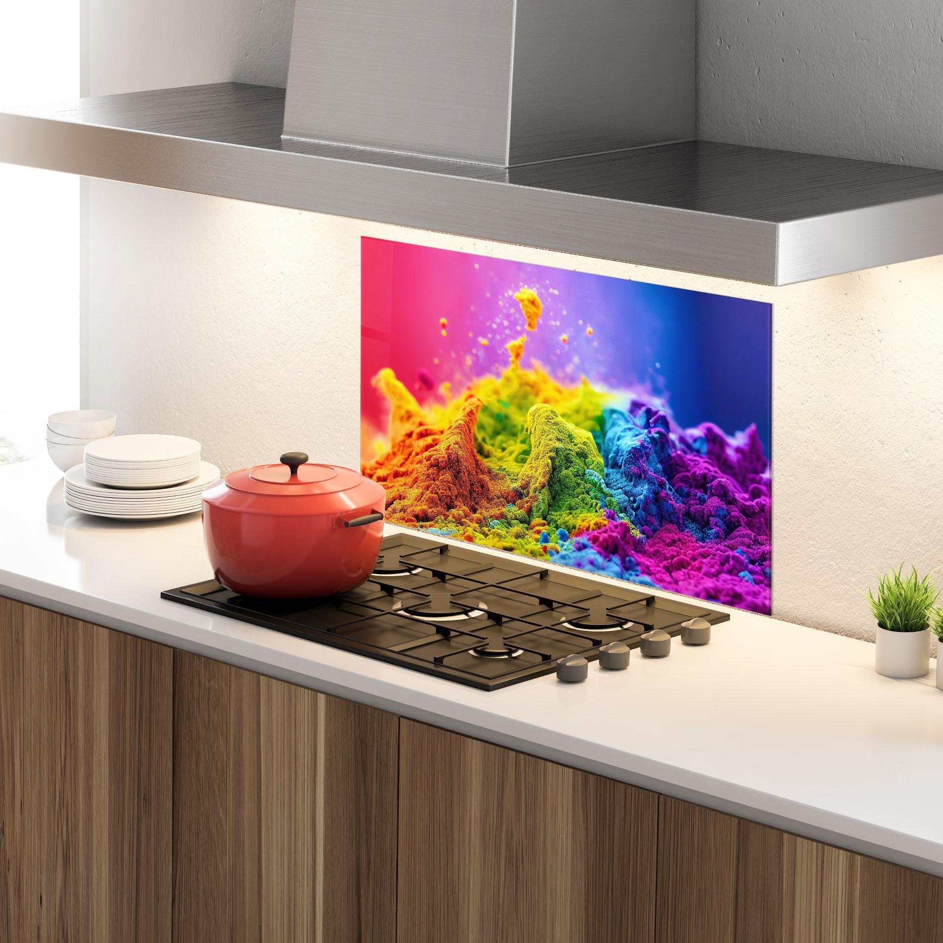 Konyhai üveg hátfal Color Powder Explosion mockup 4