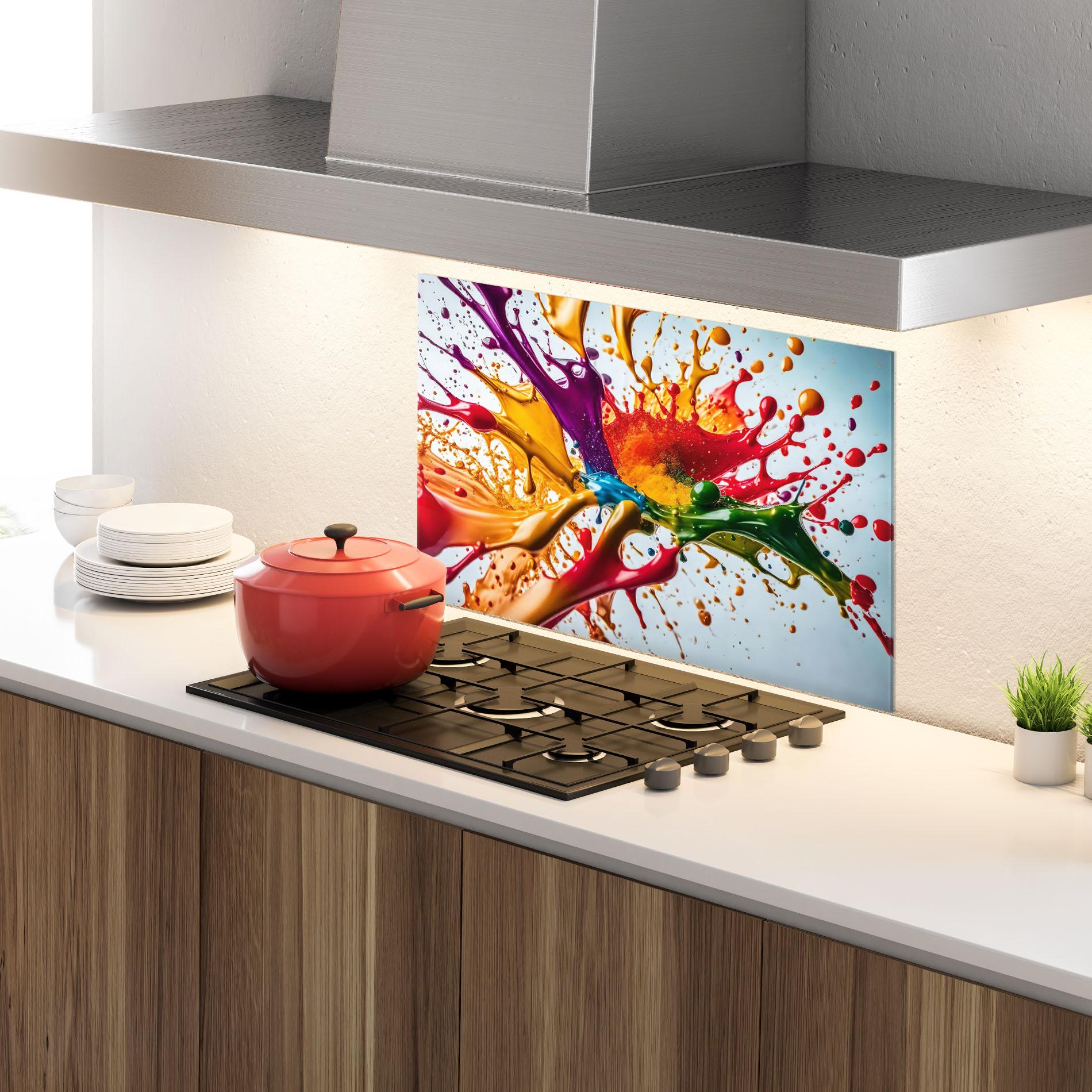 Konyhai üveg hátfal Colorful Yellow Rainbow mockup 4