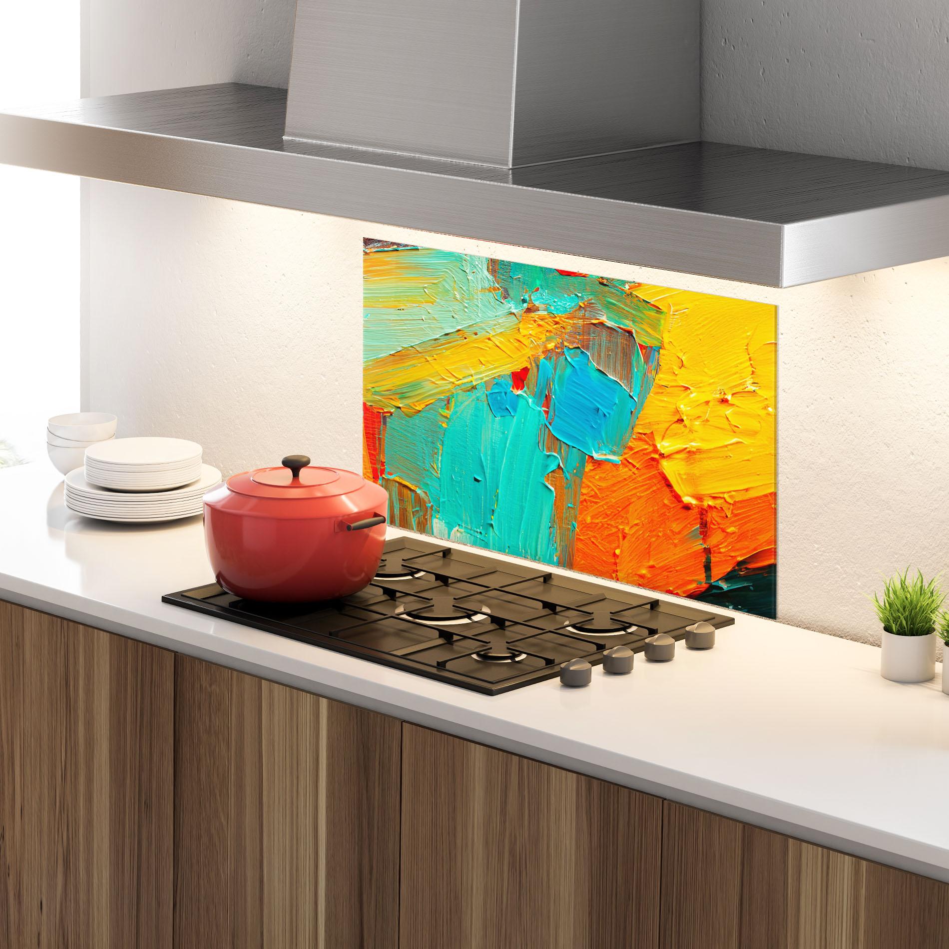 Konyhai üveg hátfal Orange Blue Painting mockup 4
