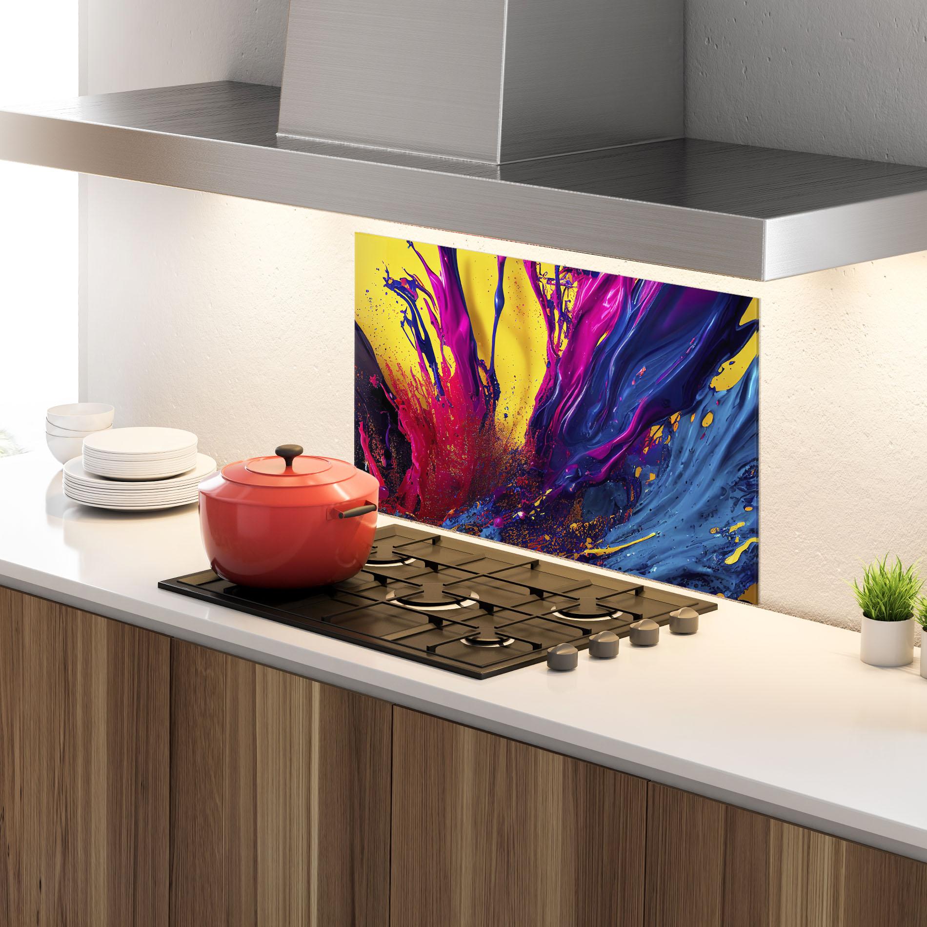 Konyhai üveg hátfal Purple And Blue Splash mockup 4