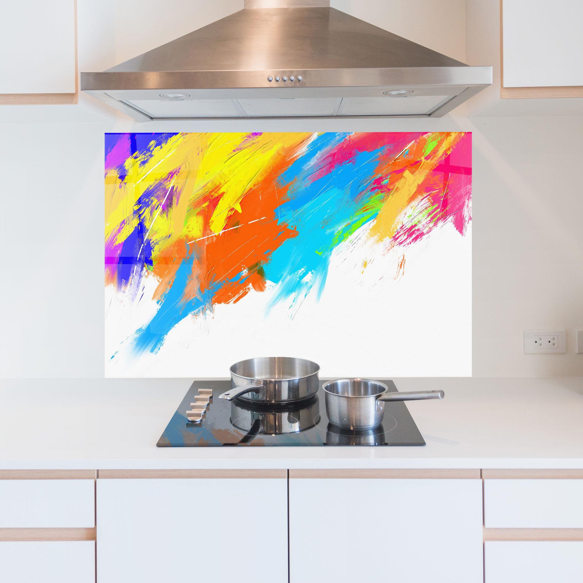 Konyhai üveg hátfal Abstract Blue Yellow mockup 5