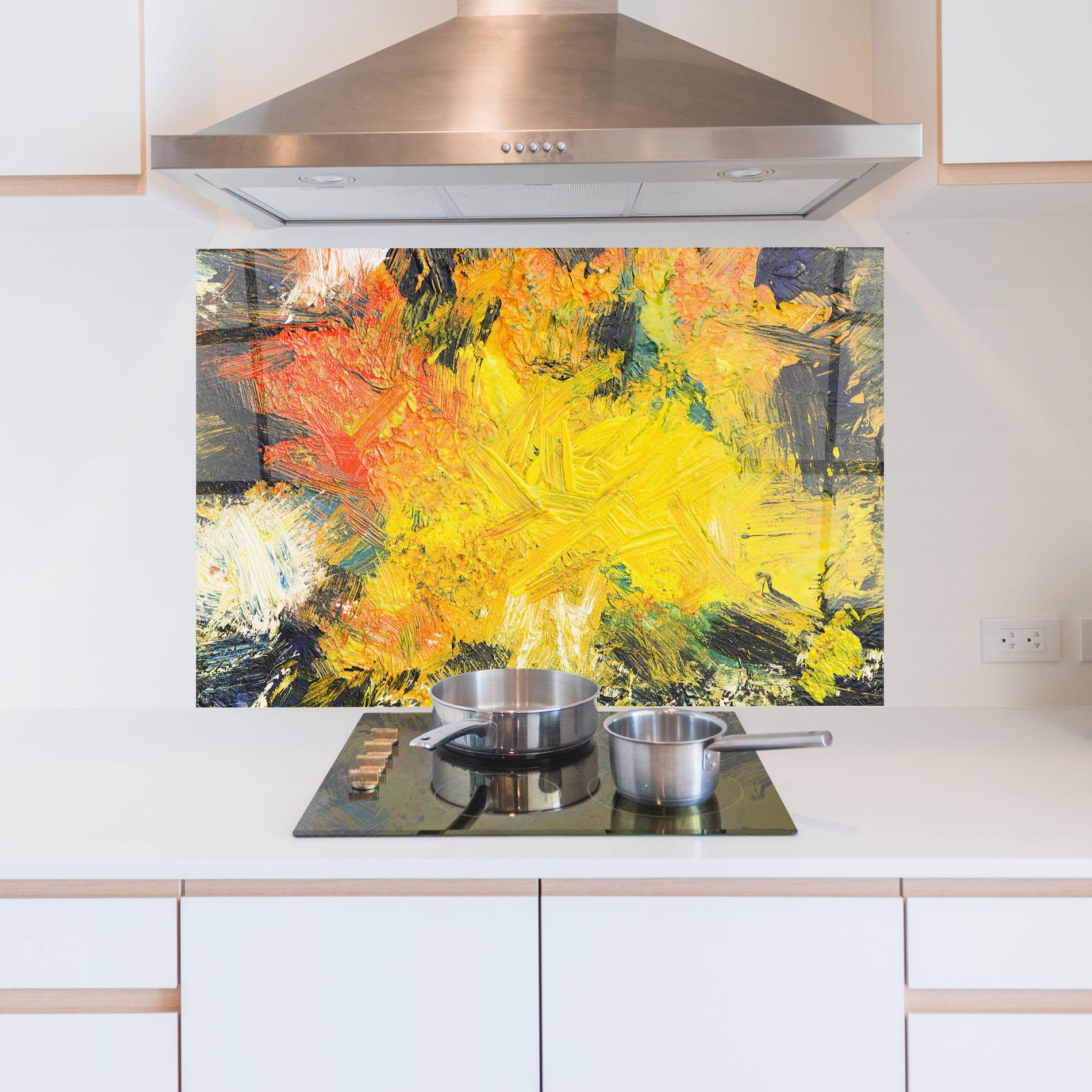 Konyhai üveg hátfal Artistic Yellow Painting mockup 5