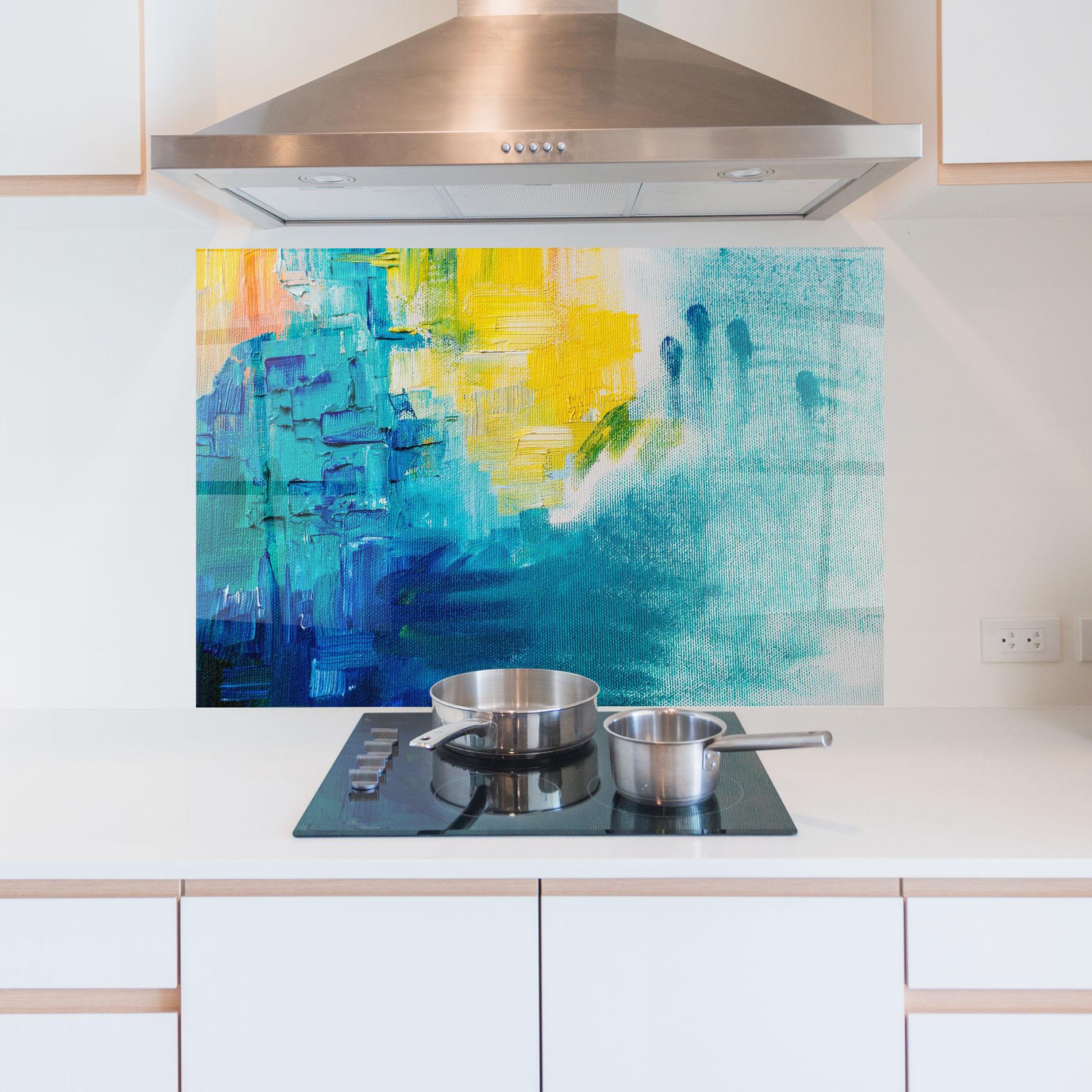 Konyhai üveg hátfal Blue Hand Shade mockup 5