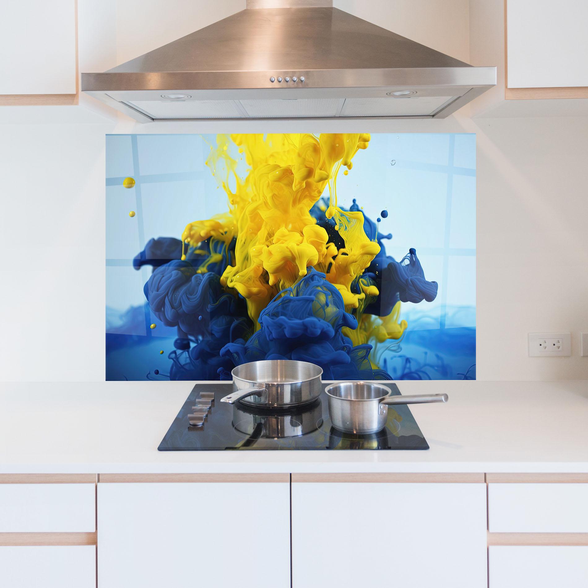 Konyhai üveg hátfal Blue Yellow Smoke mockup 5