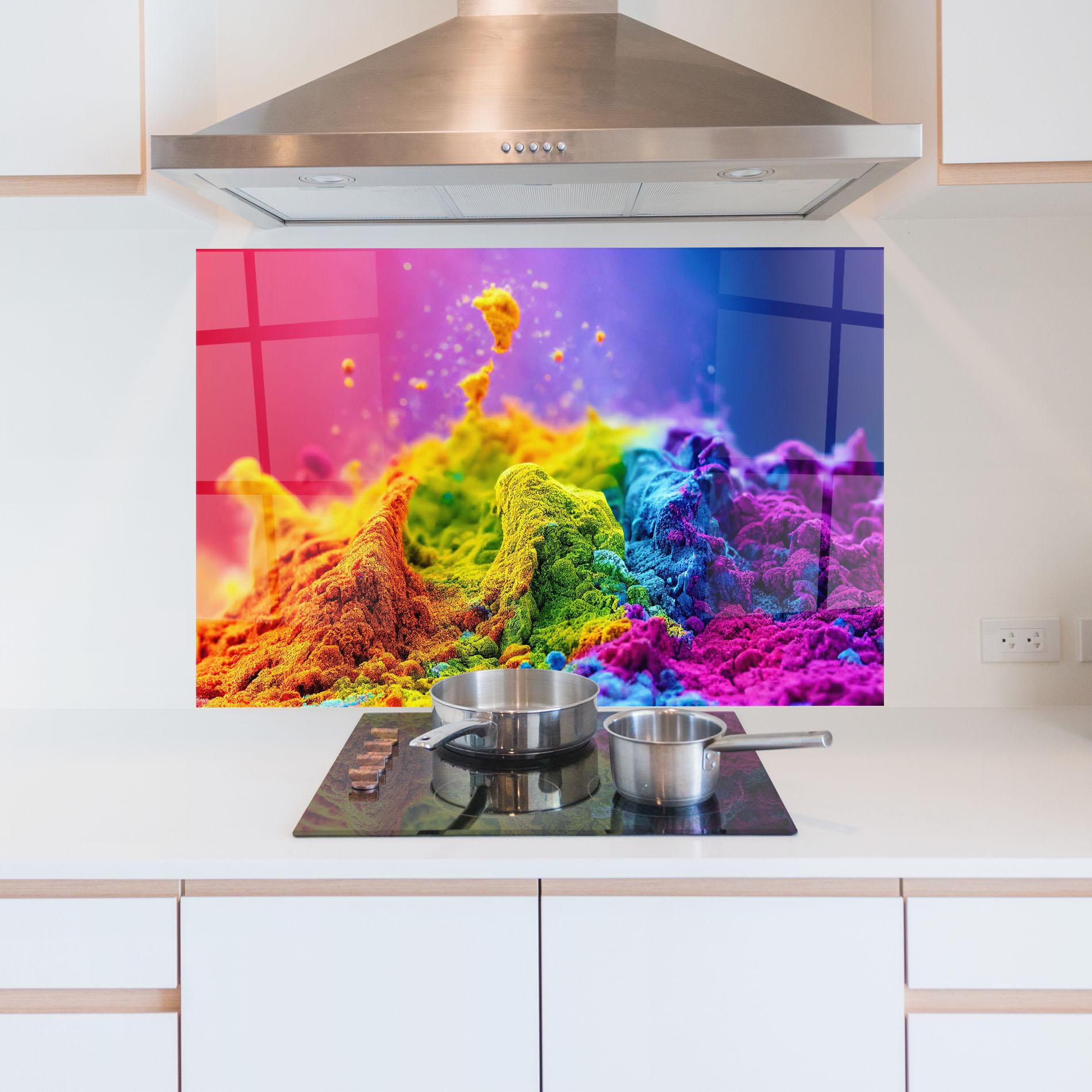 Konyhai üveg hátfal Color Powder Explosion mockup 5