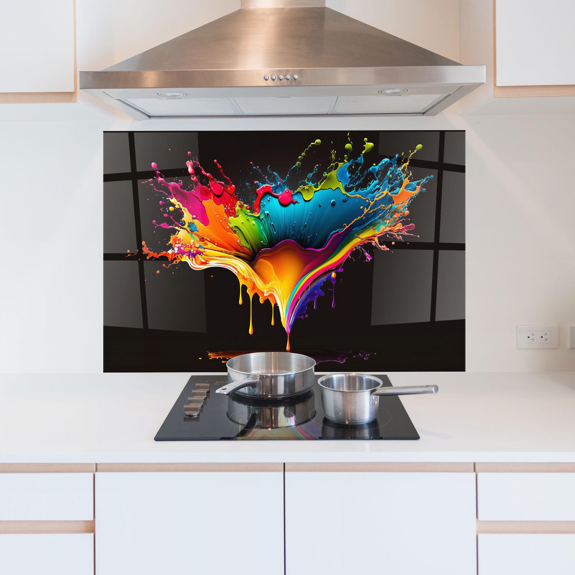 Konyhai üveg hátfal Colorful Rainbow Splash mockup 5