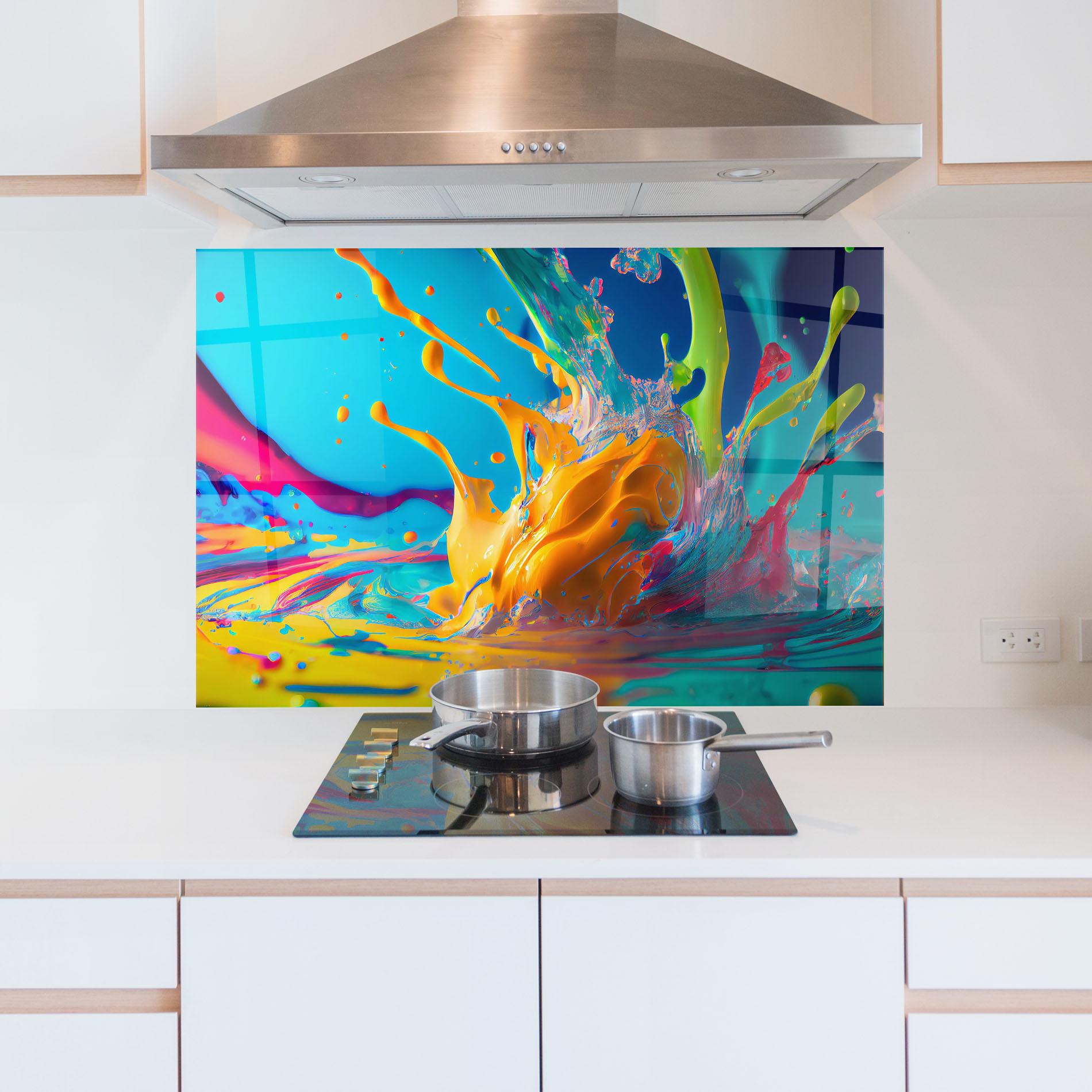 Konyhai üveg hátfal Colorful Water Splashing mockup 5
