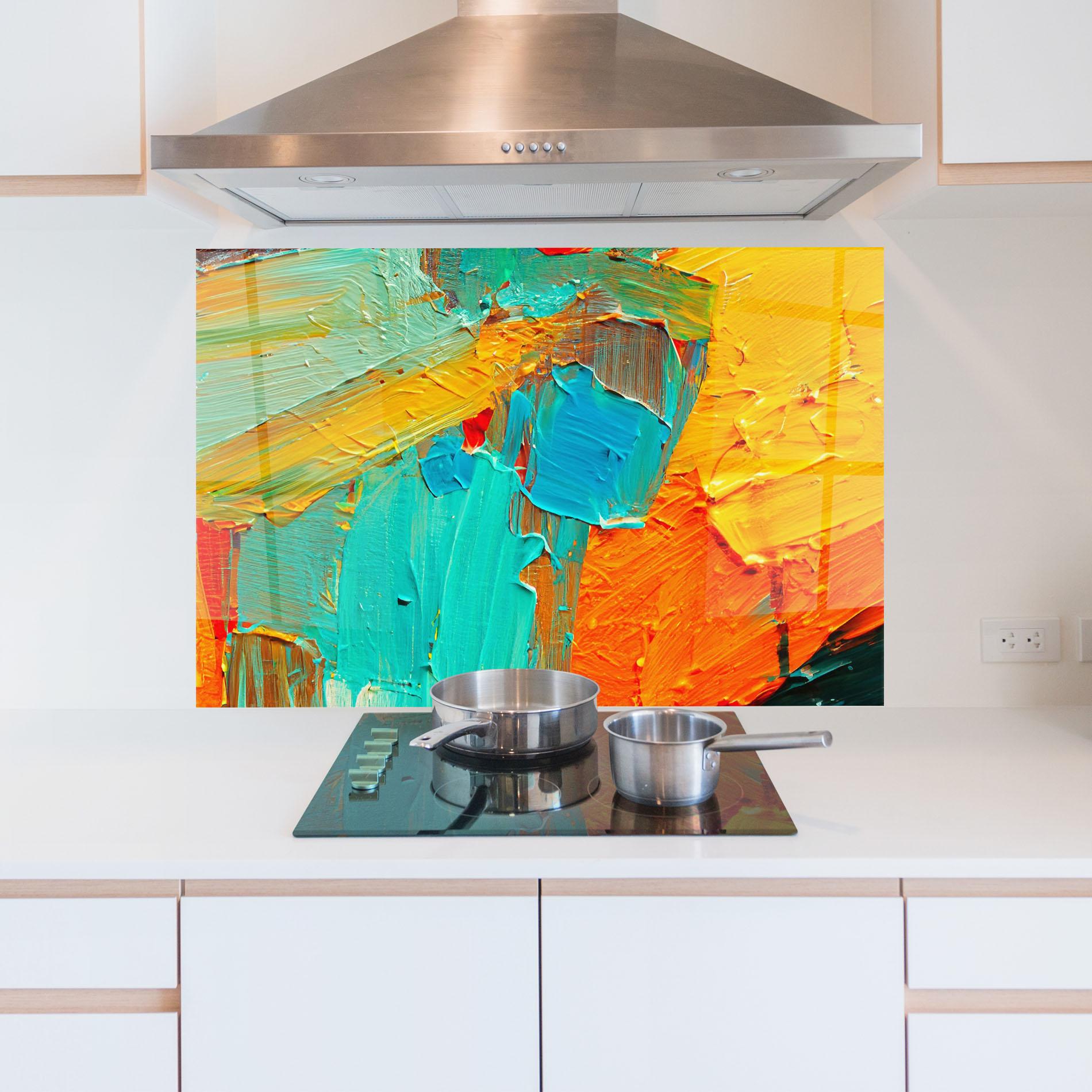 Konyhai üveg hátfal Orange Blue Painting mockup 5