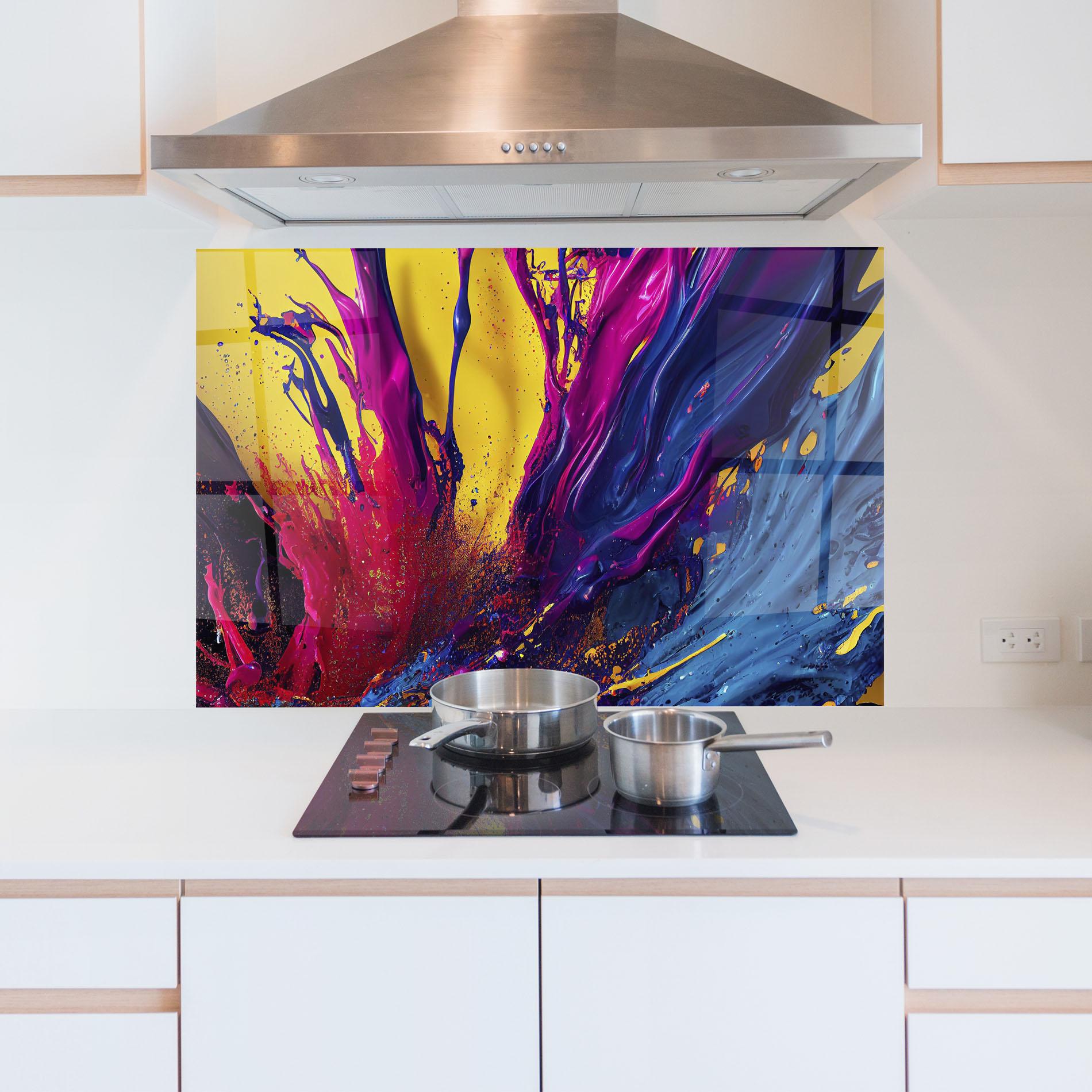 Konyhai üveg hátfal Purple And Blue Splash mockup 5