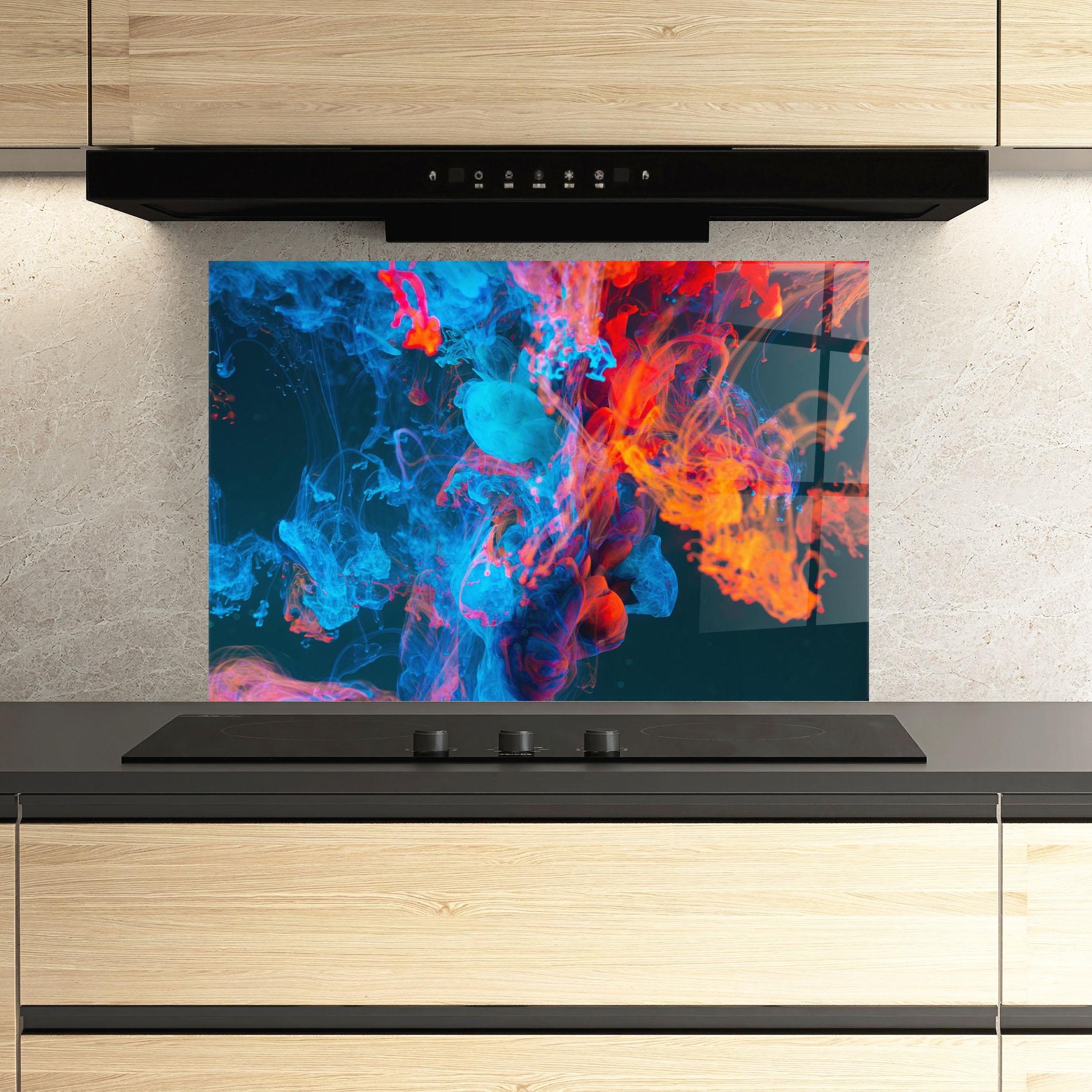 Konyhai üveg hátfal Abstract Blue And Red mockup 3