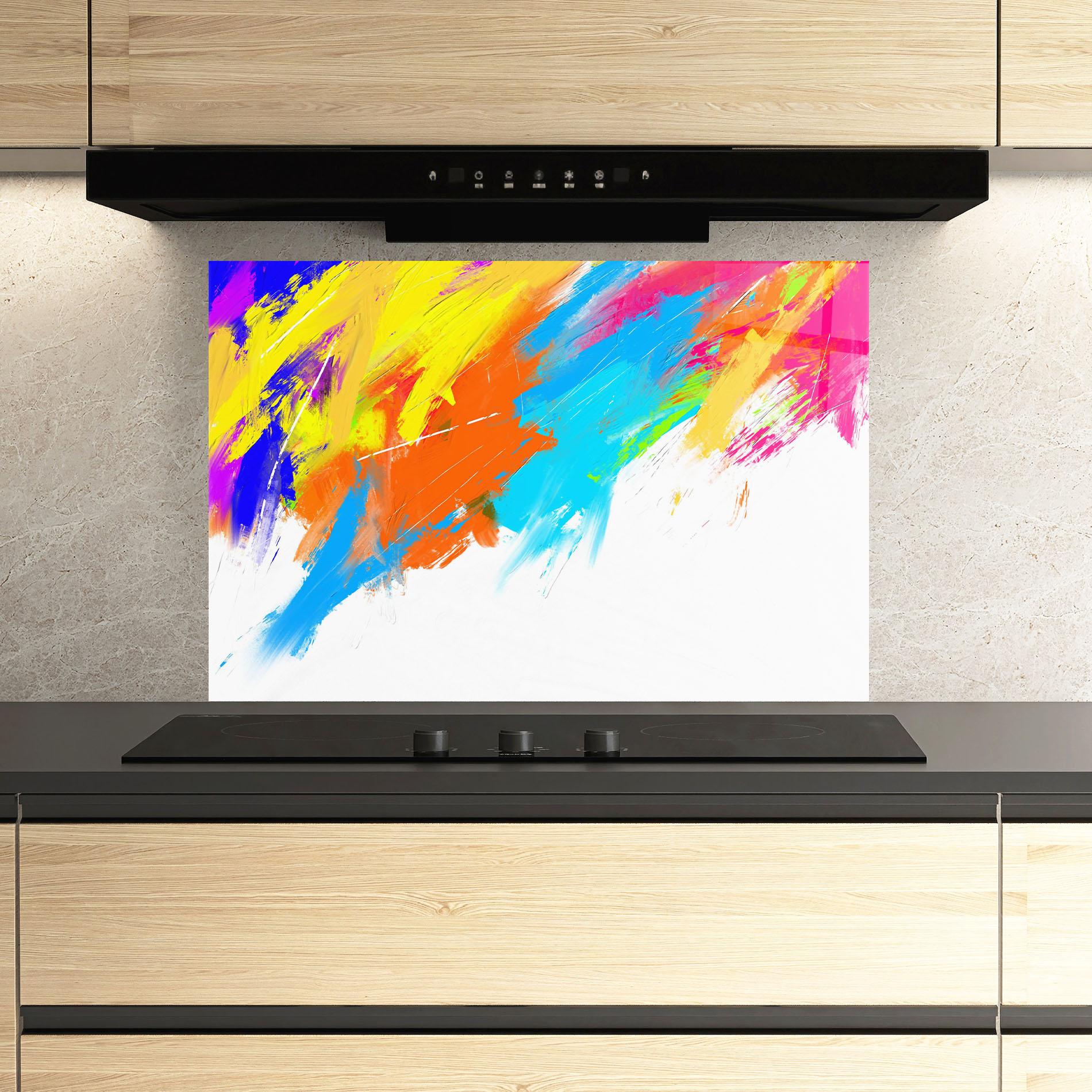 Konyhai üveg hátfal Abstract Blue Yellow mockup 3