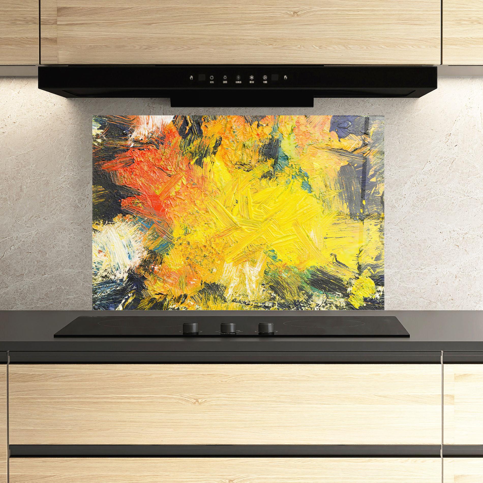 Konyhai üveg hátfal Artistic Yellow Painting mockup 3