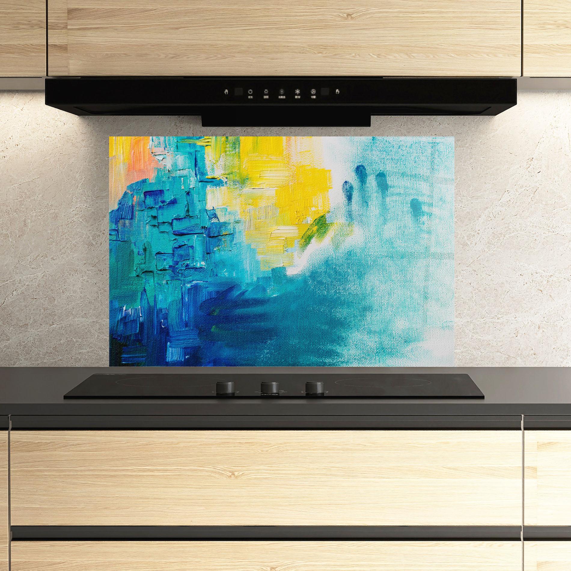 Konyhai üveg hátfal Blue Hand Shade mockup 3