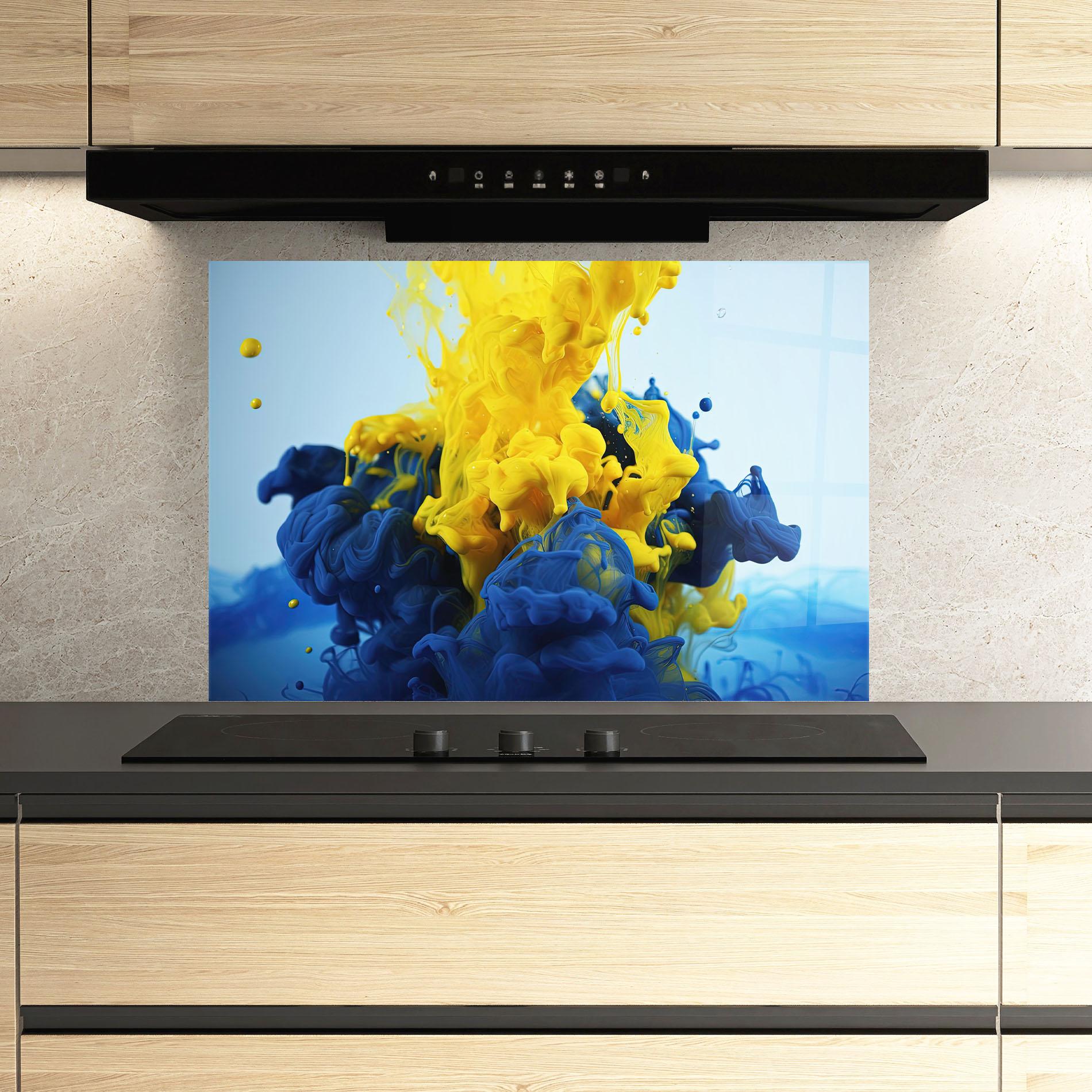 Konyhai üveg hátfal Blue Yellow Smoke mockup 3