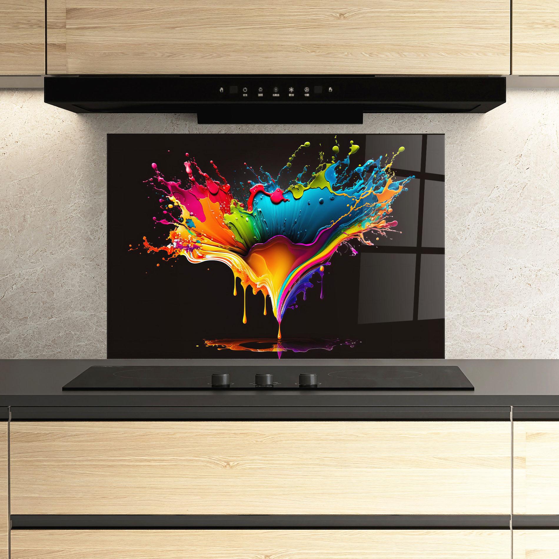 Konyhai üveg hátfal Colorful Rainbow Splash mockup 3