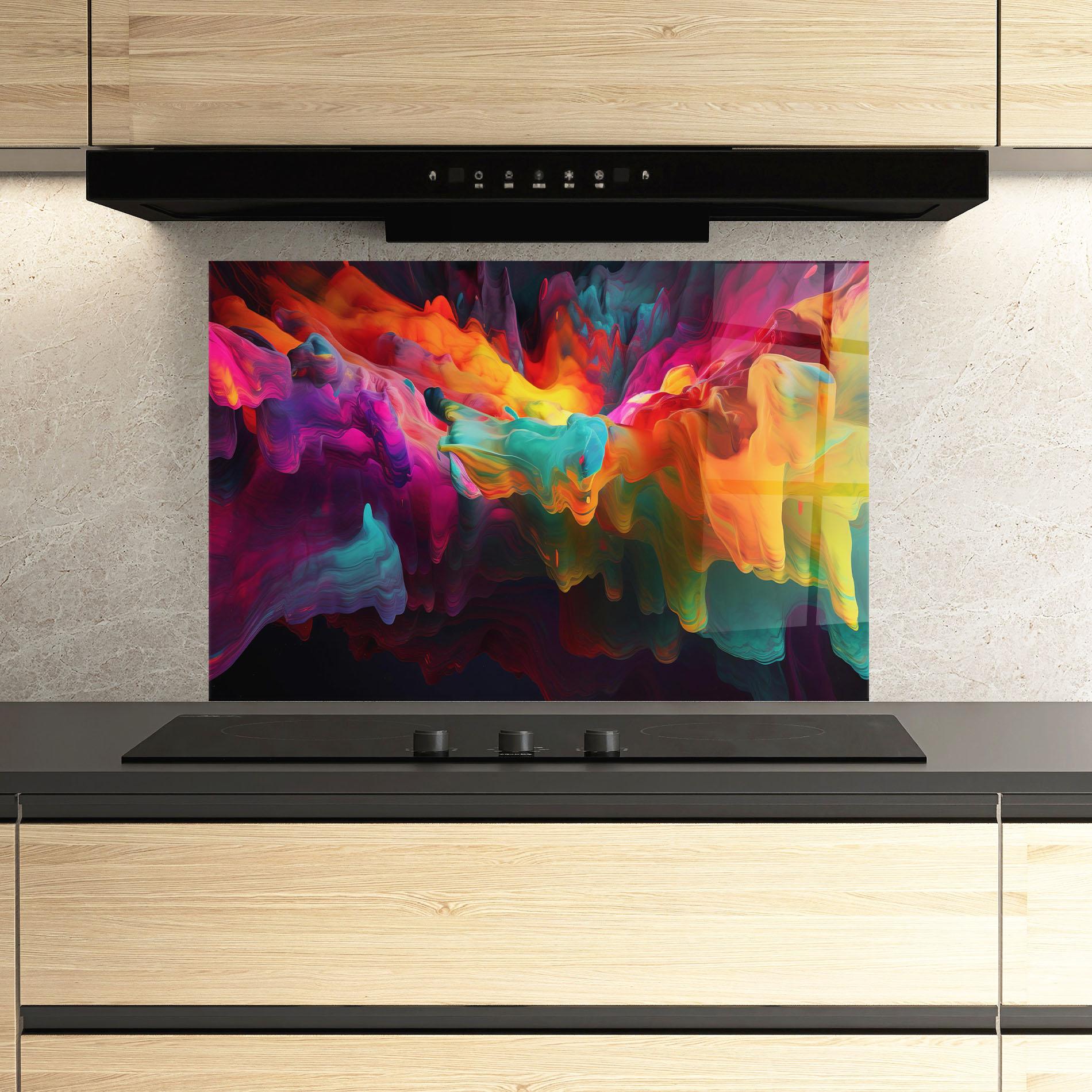 Konyhai üveg hátfal Colorful Smoke mockup 3