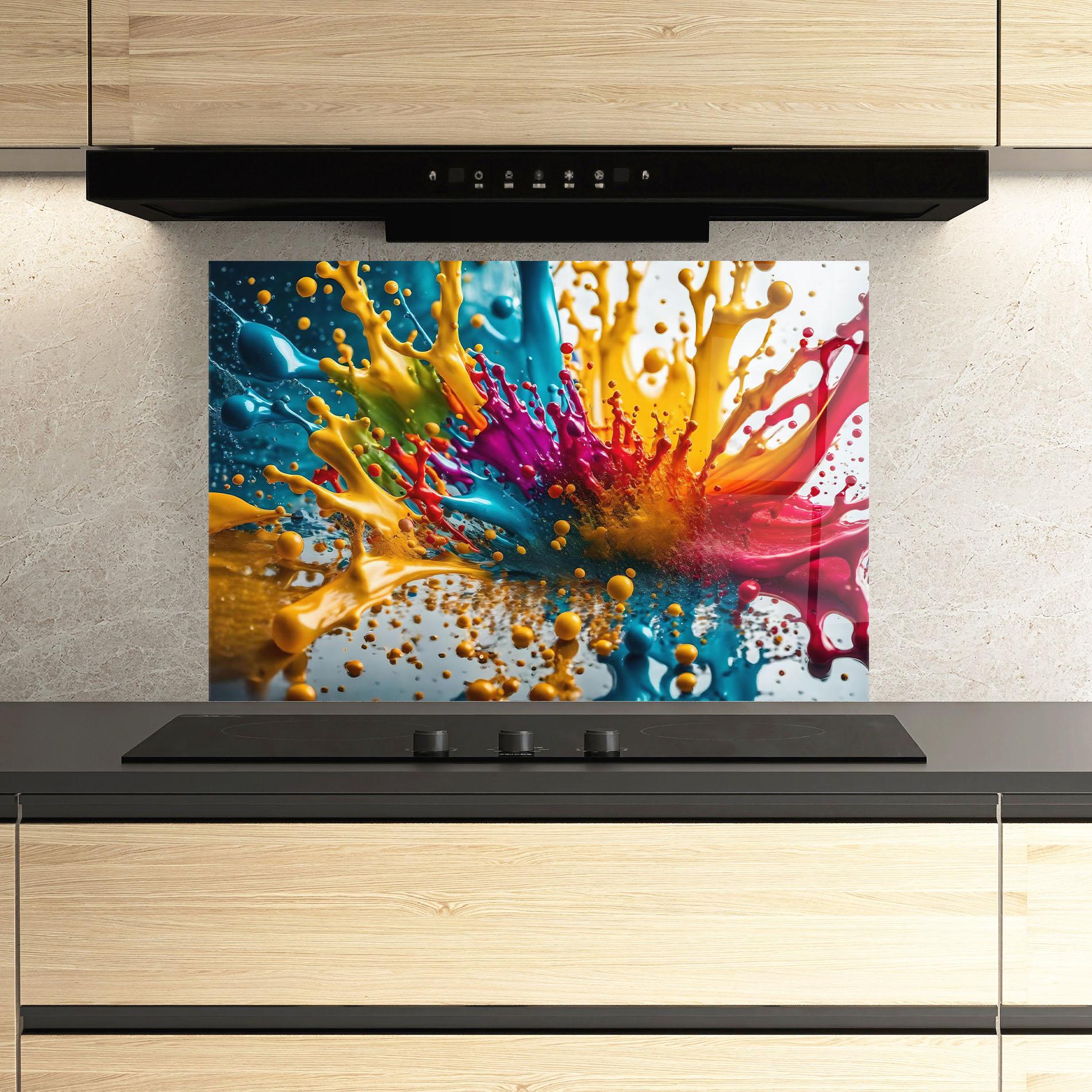 Konyhai üveg hátfal Colorful Water Splash mockup 3