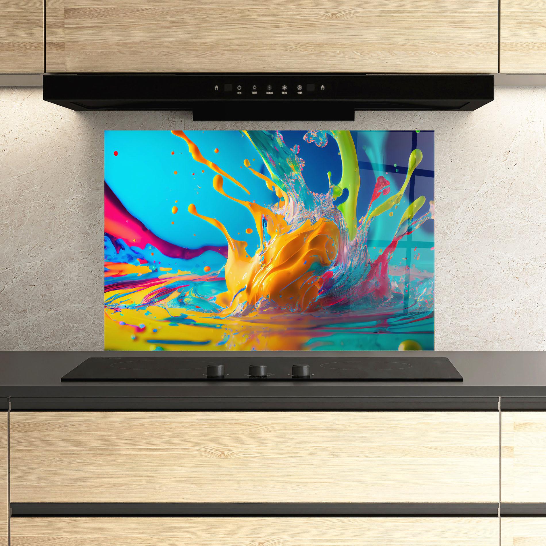 Konyhai üveg hátfal Colorful Water Splashing mockup 3