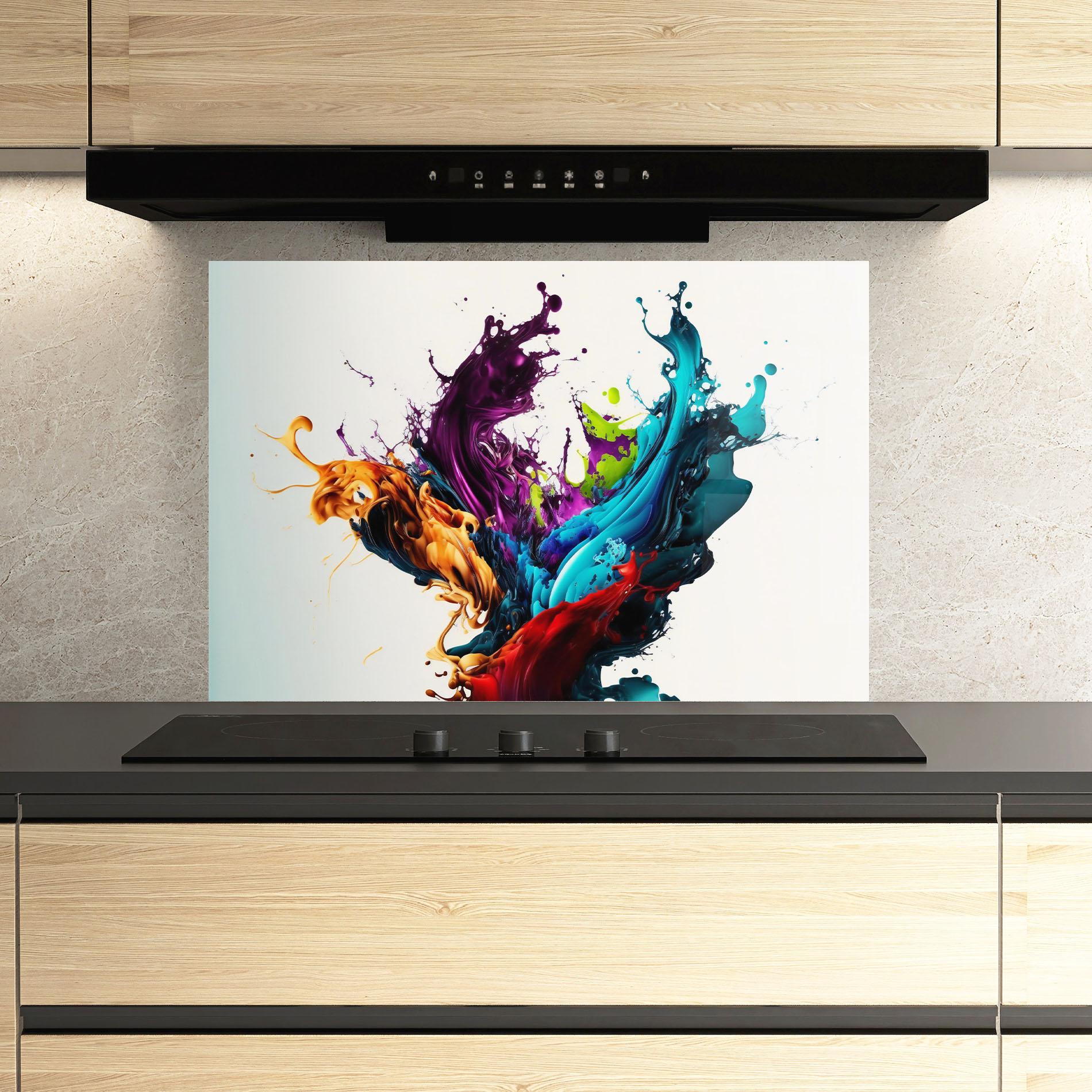 Konyhai üveg hátfal Dark Purple Splash mockup 3