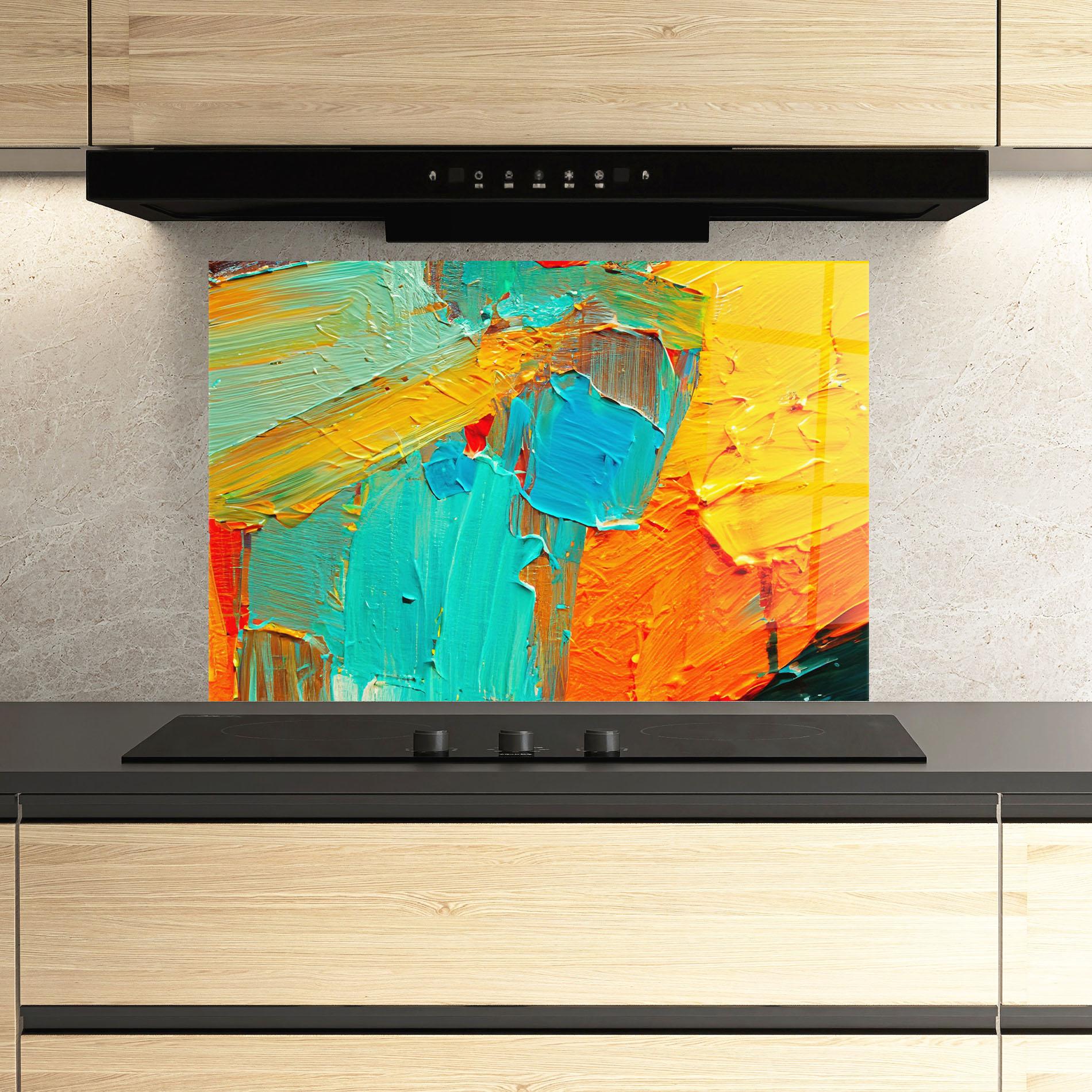 Konyhai üveg hátfal Orange Blue Painting mockup 3
