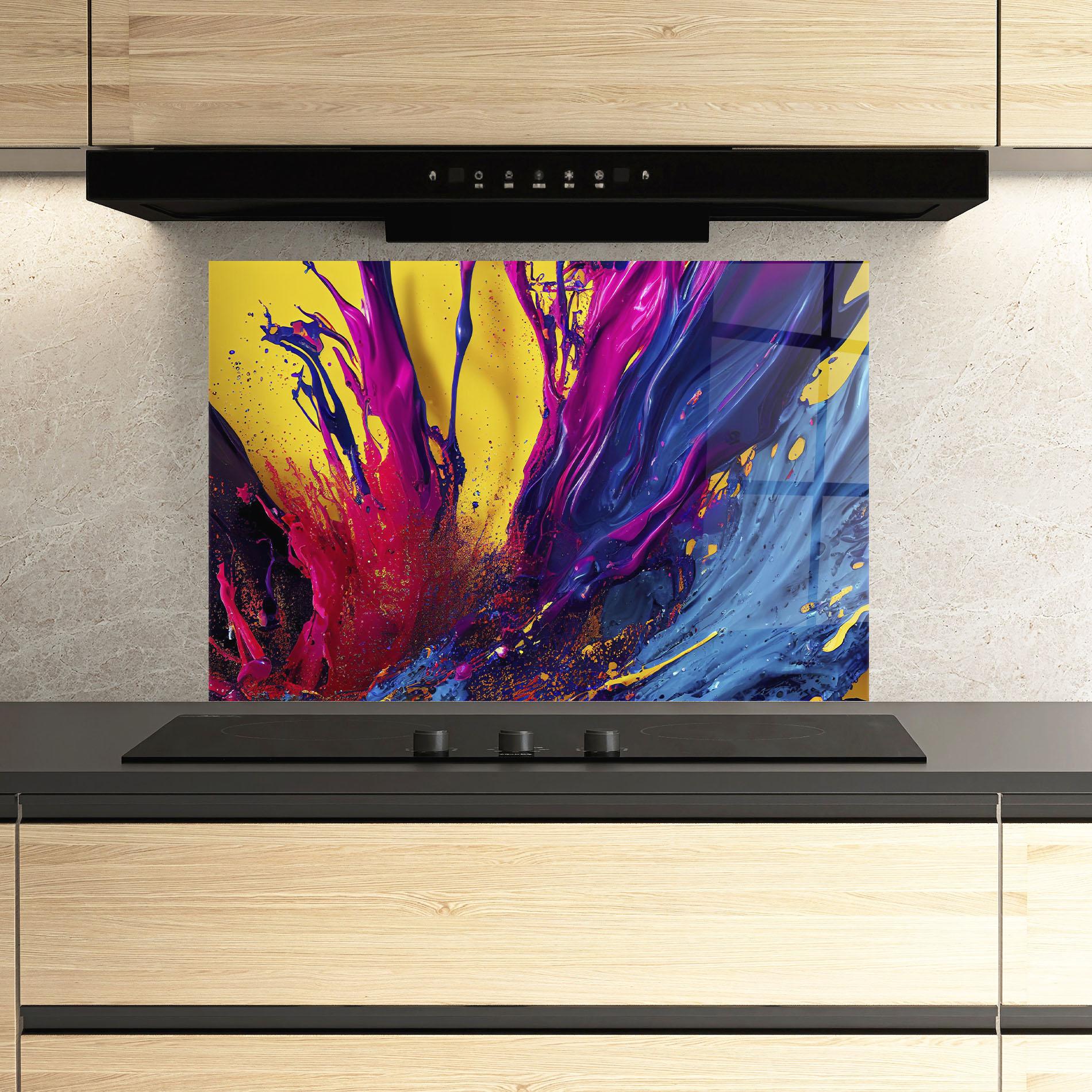 Konyhai üveg hátfal Purple And Blue Splash mockup 3