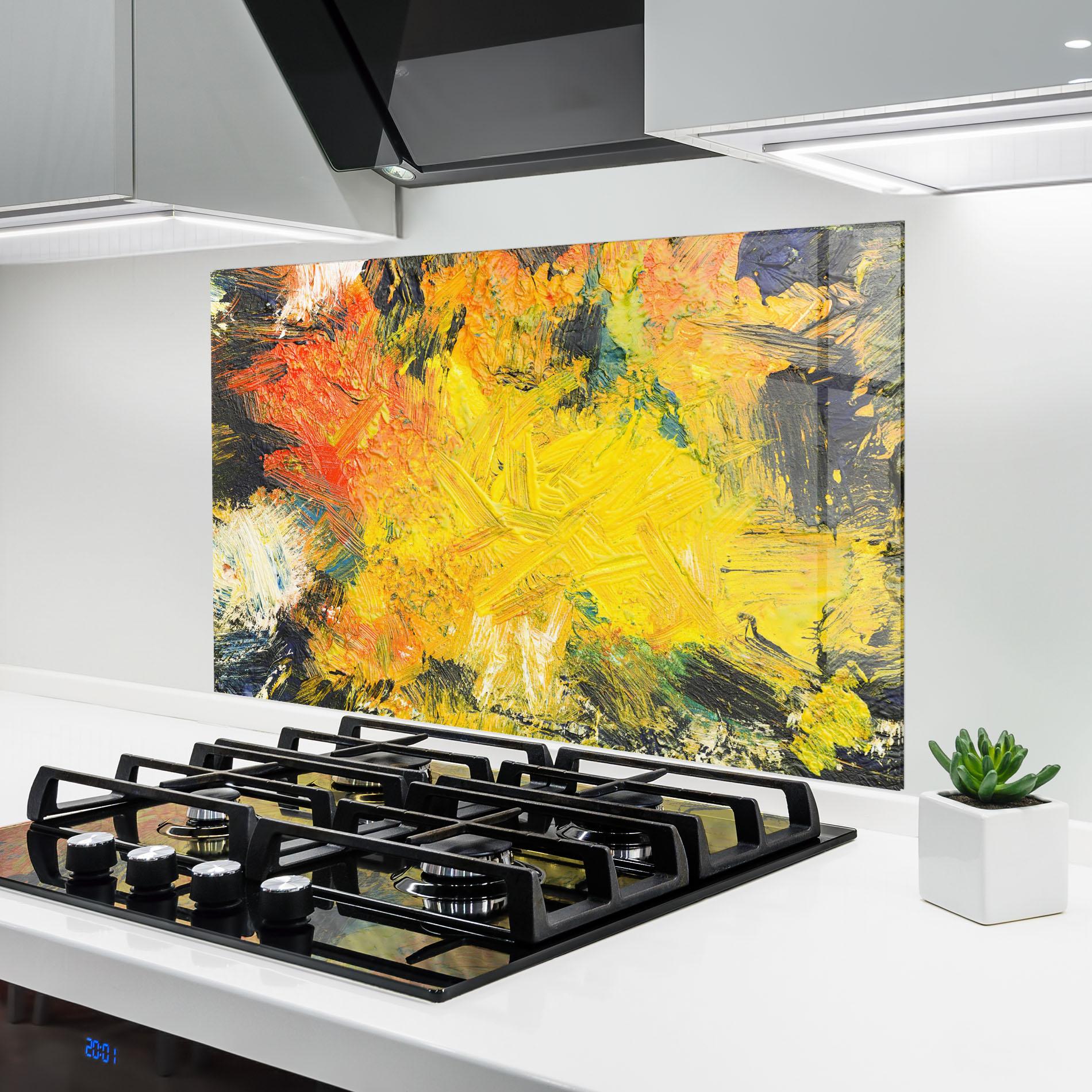 Konyhai üveg hátfal Artistic Yellow Painting mockup 6