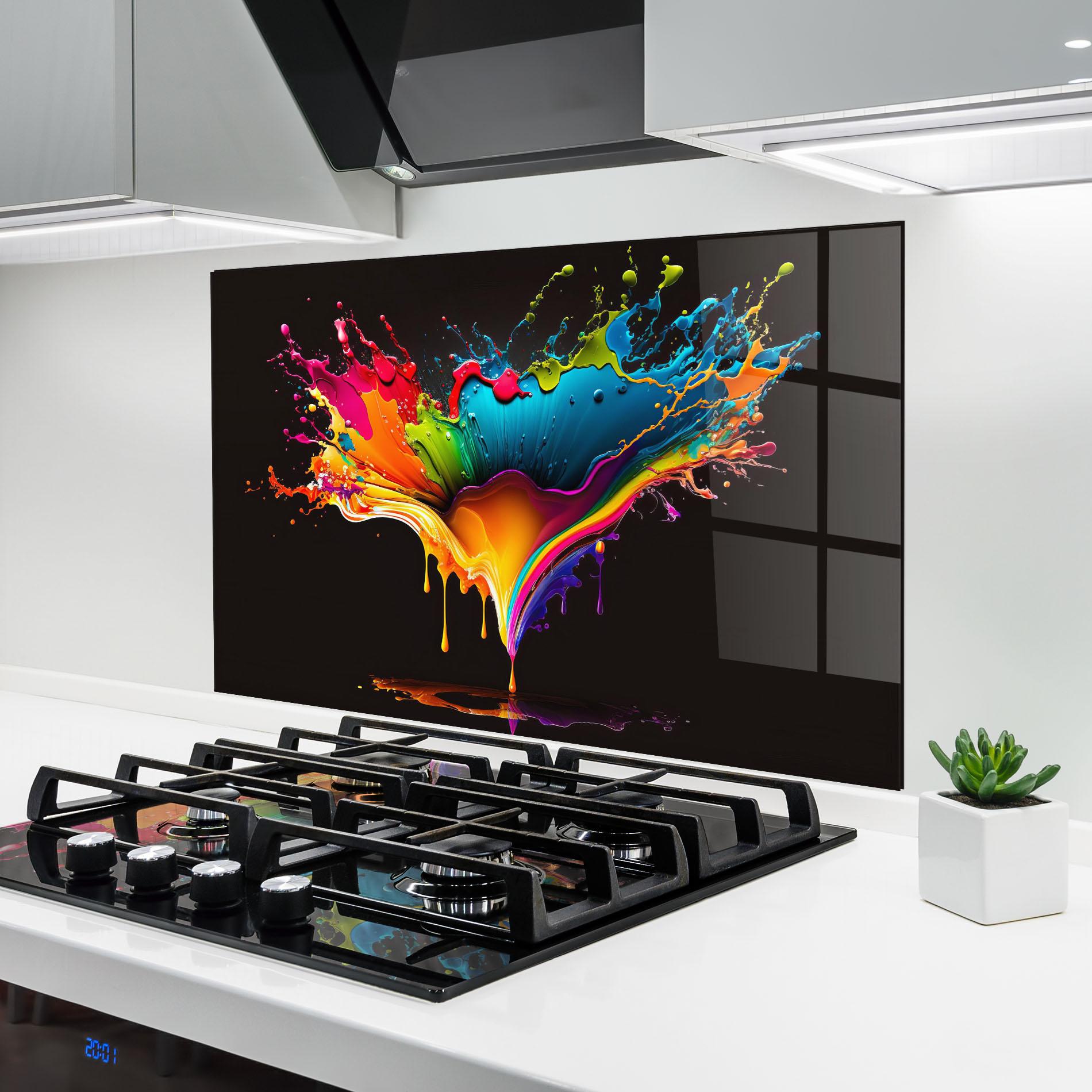 Konyhai üveg hátfal Colorful Rainbow Splash mockup 6