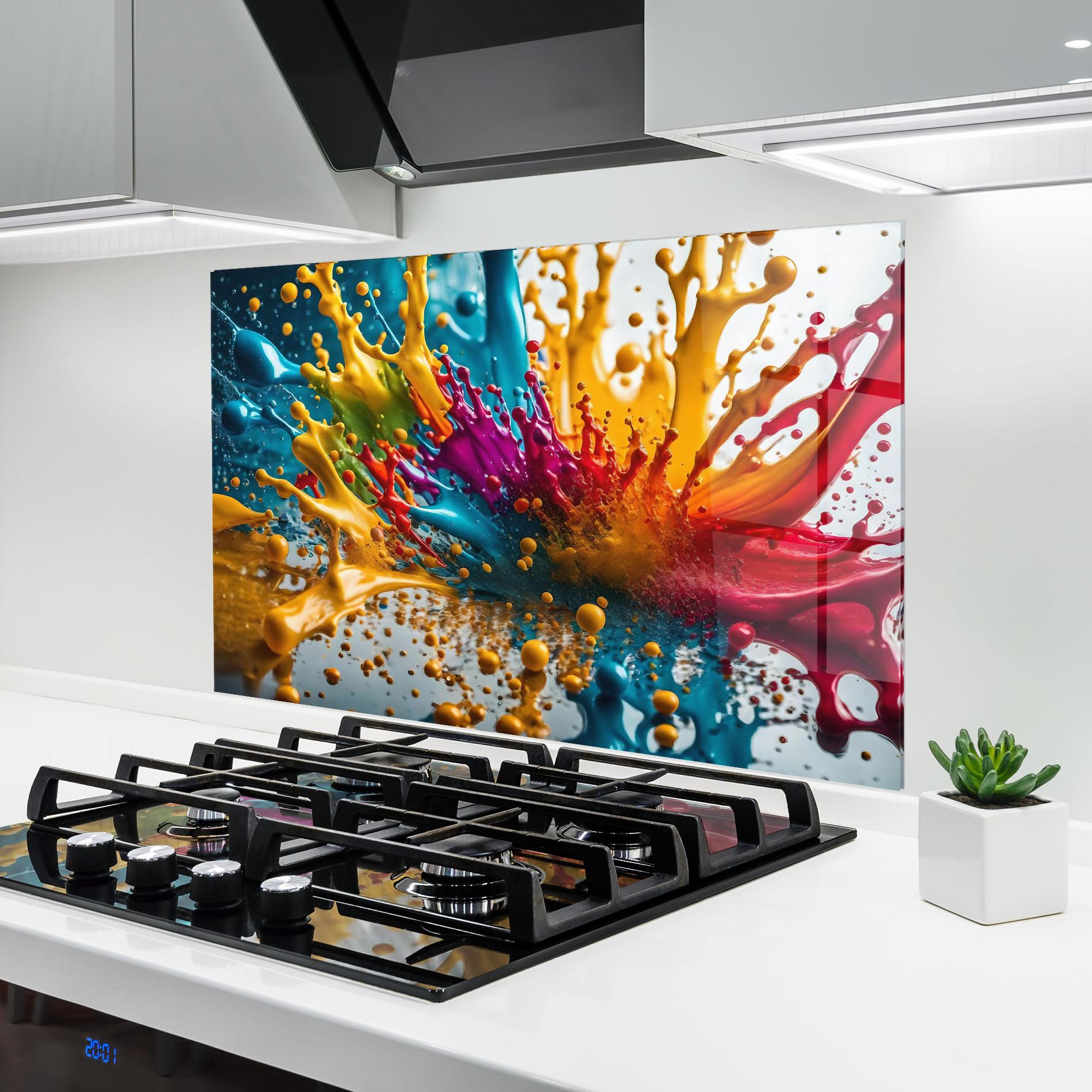 Konyhai üveg hátfal Colorful Water Splash mockup 6