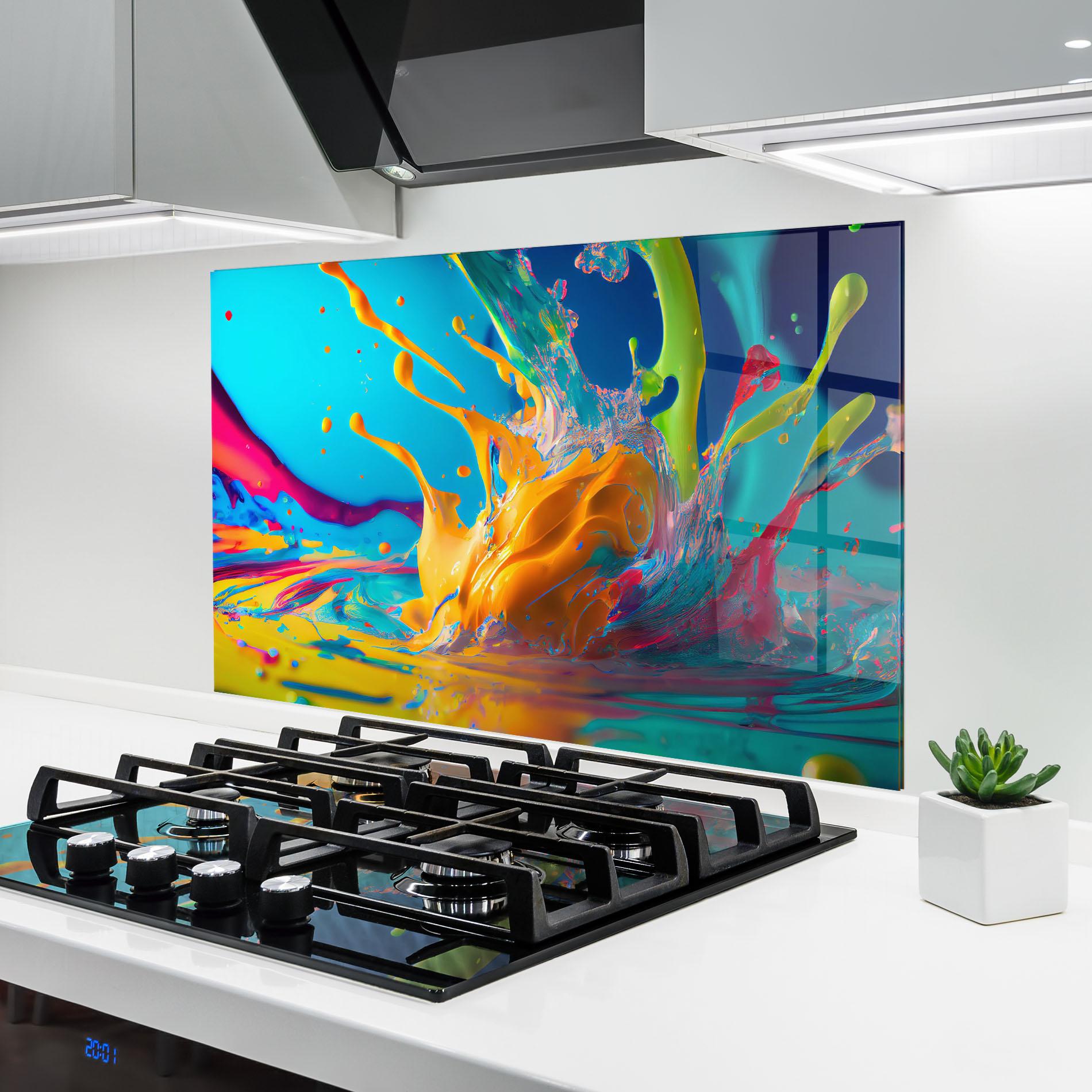 Konyhai üveg hátfal Colorful Water Splashing mockup 6