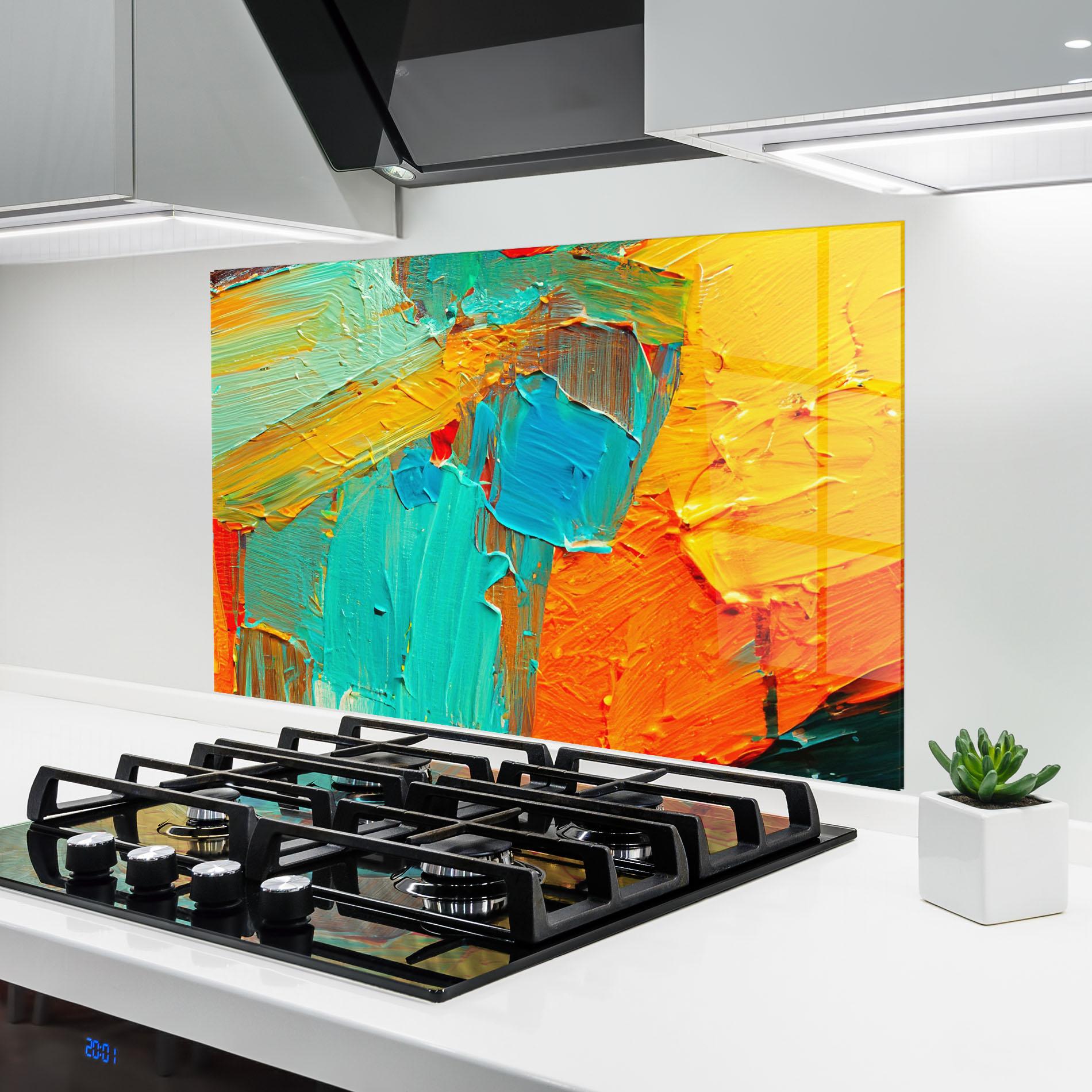 Konyhai üveg hátfal Orange Blue Painting mockup 6