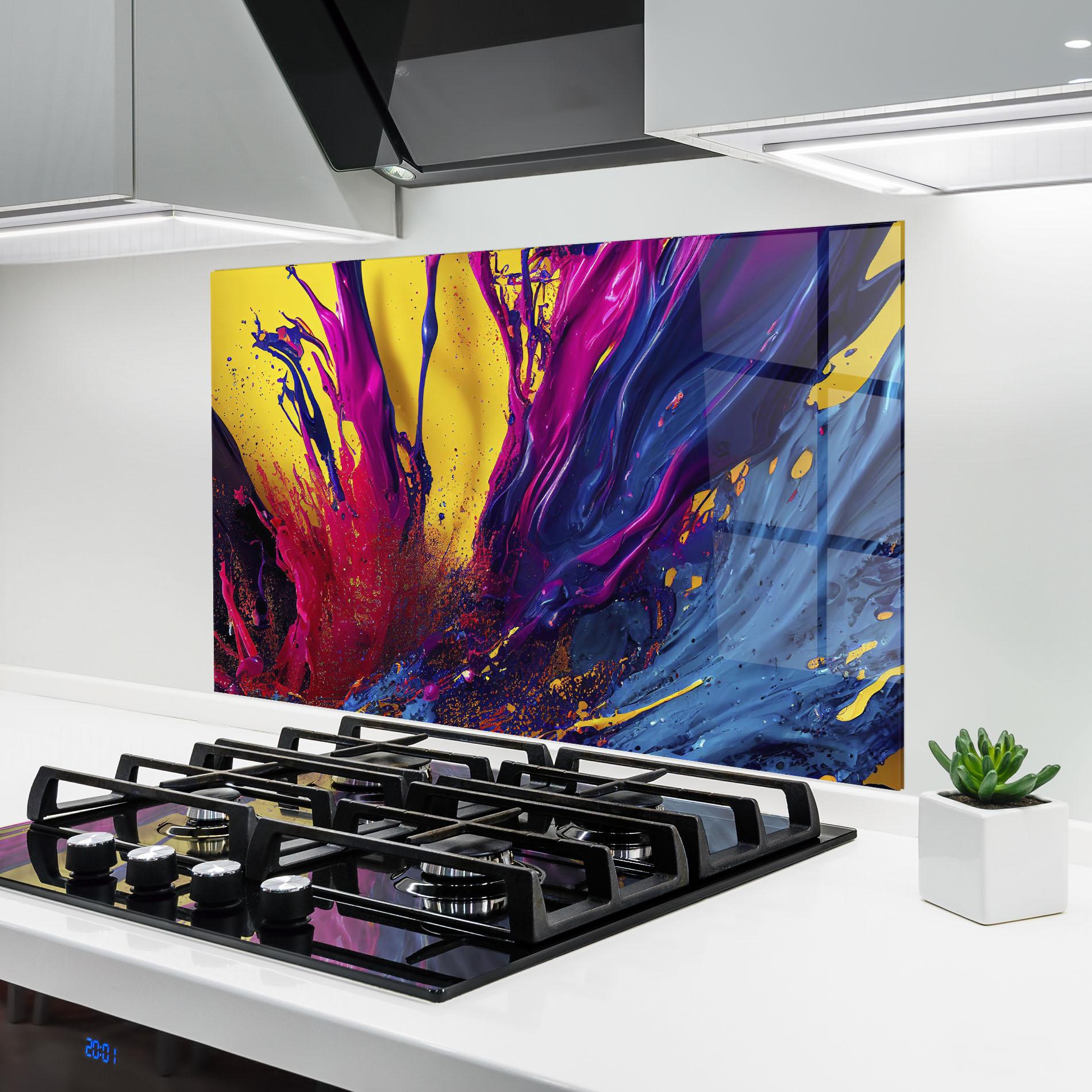 Konyhai üveg hátfal Purple And Blue Splash mockup 6