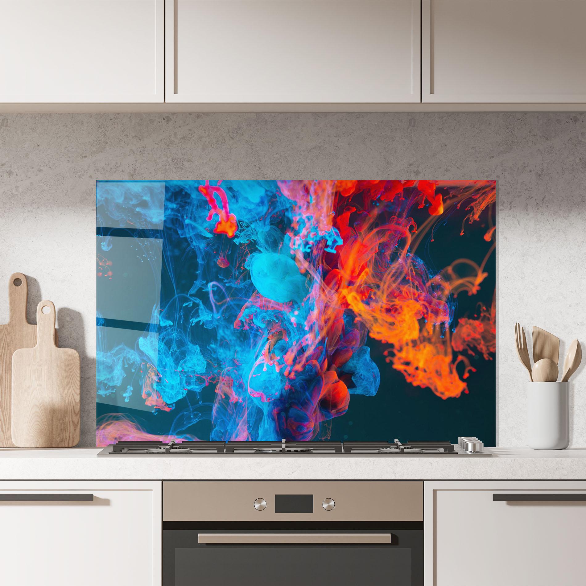 Konyhai üveg hátfal Abstract Blue And Red mockup 7