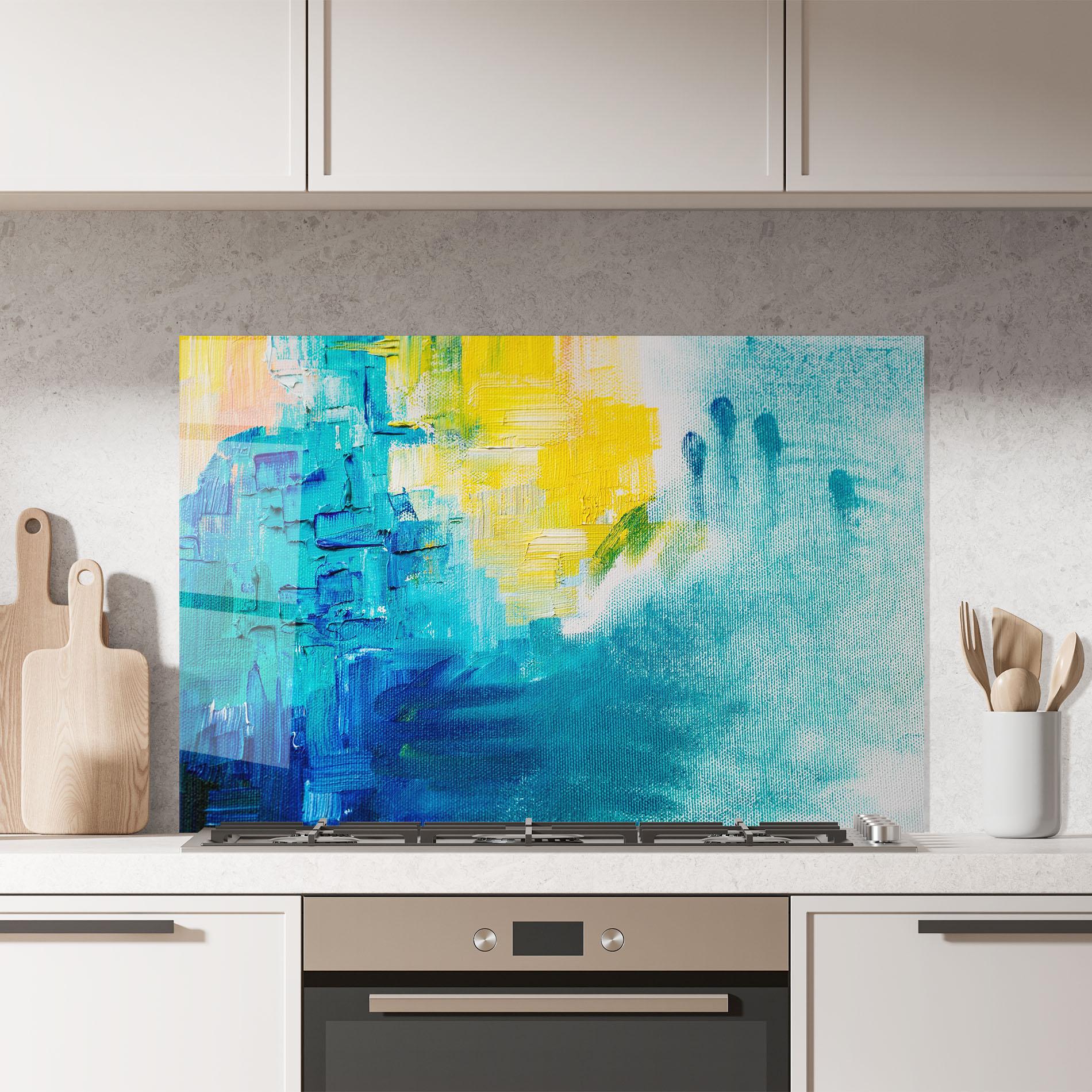 Konyhai üveg hátfal Blue Hand Shade mockup 7