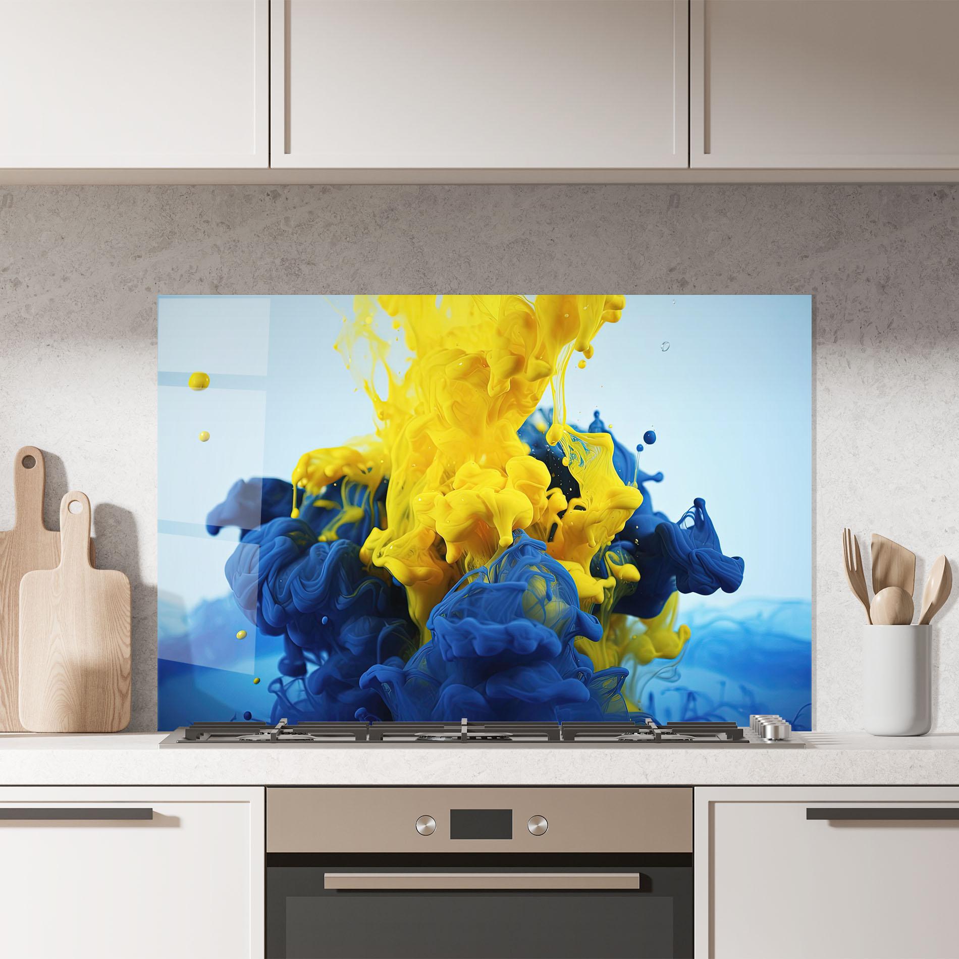 Konyhai üveg hátfal Blue Yellow Smoke mockup 7