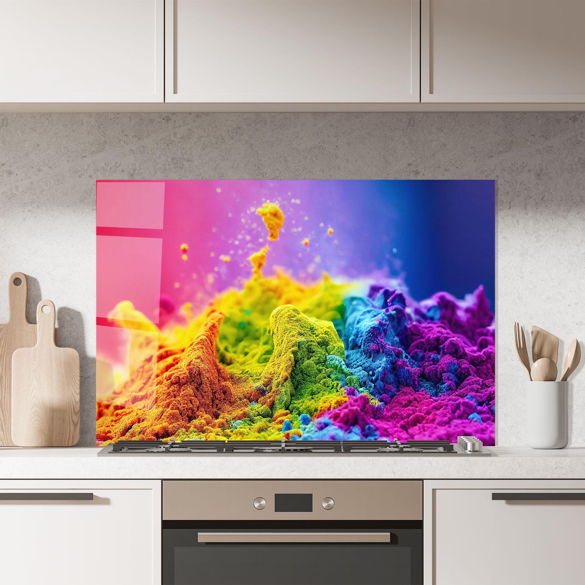 Konyhai üveg hátfal Color Powder Explosion mockup 7