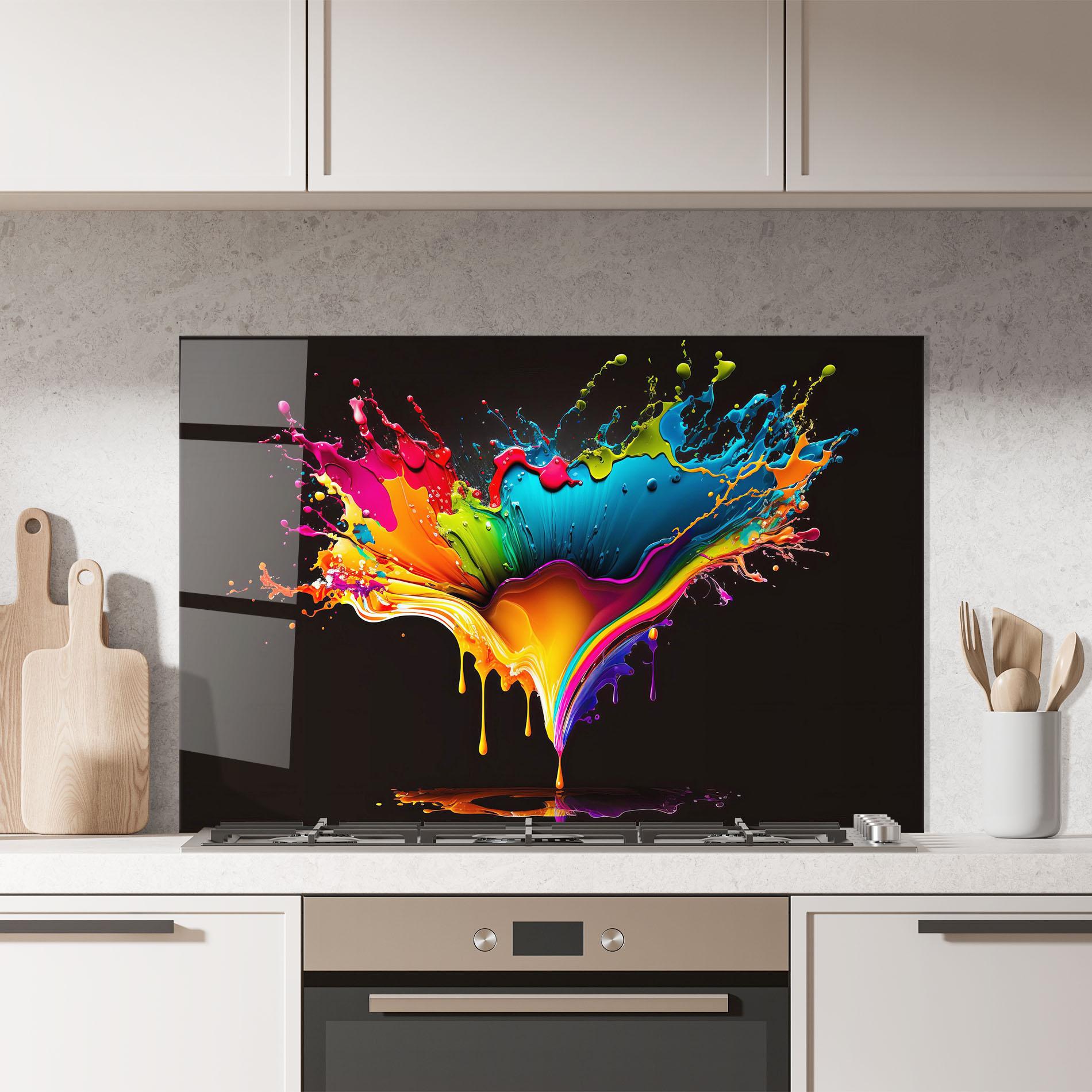 Konyhai üveg hátfal Colorful Rainbow Splash mockup 7