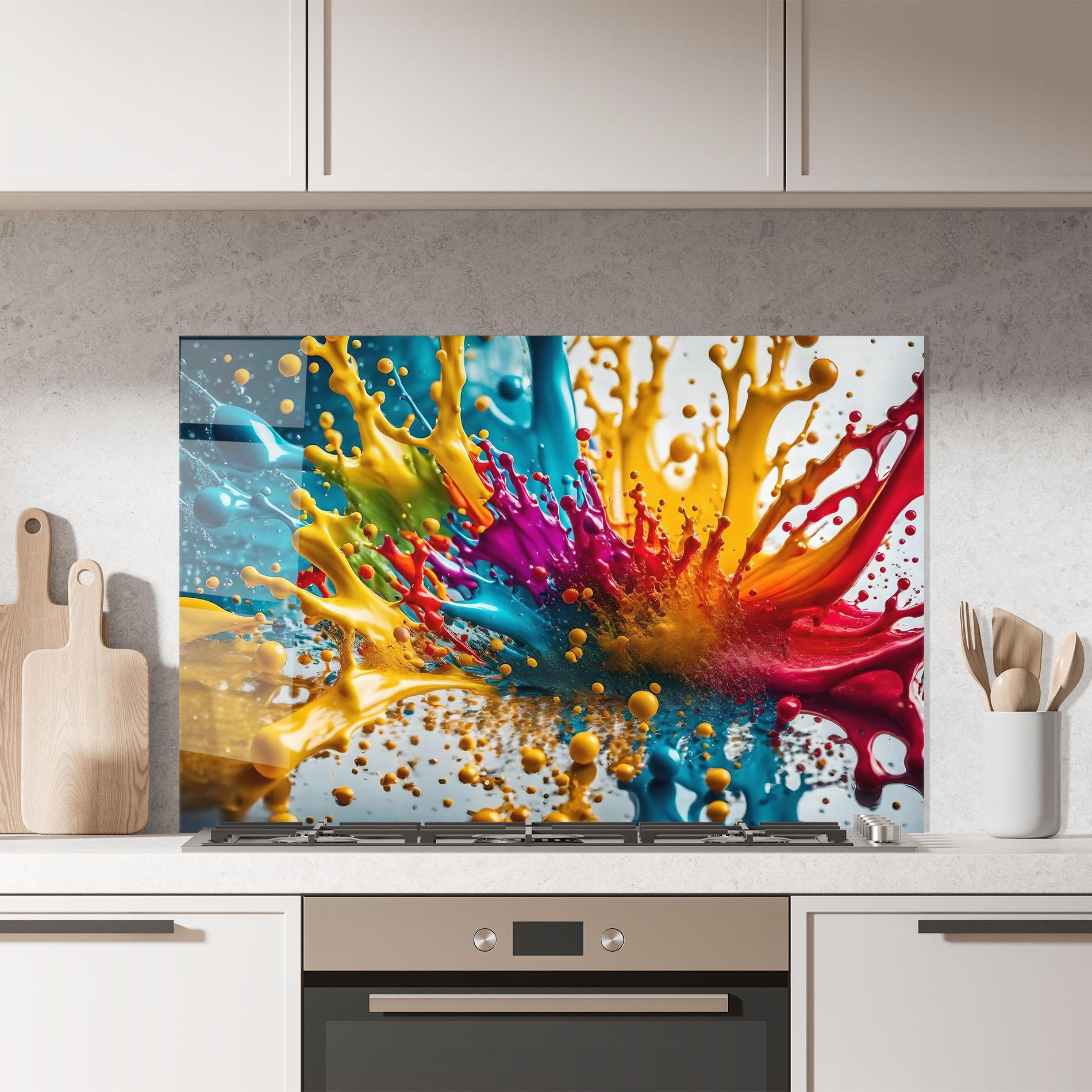 Konyhai üveg hátfal Colorful Water Splash mockup 7