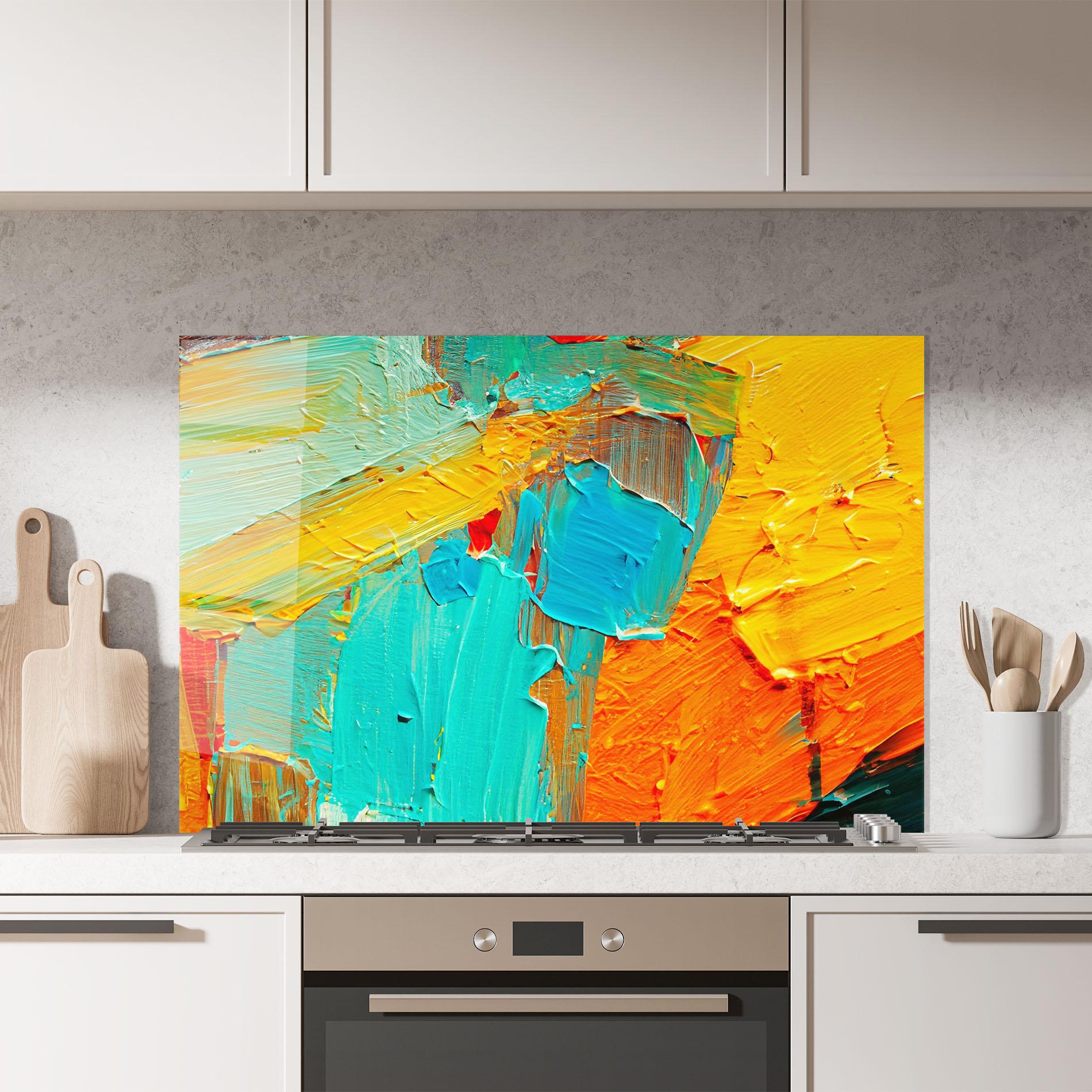 Konyhai üveg hátfal Orange Blue Painting mockup 7