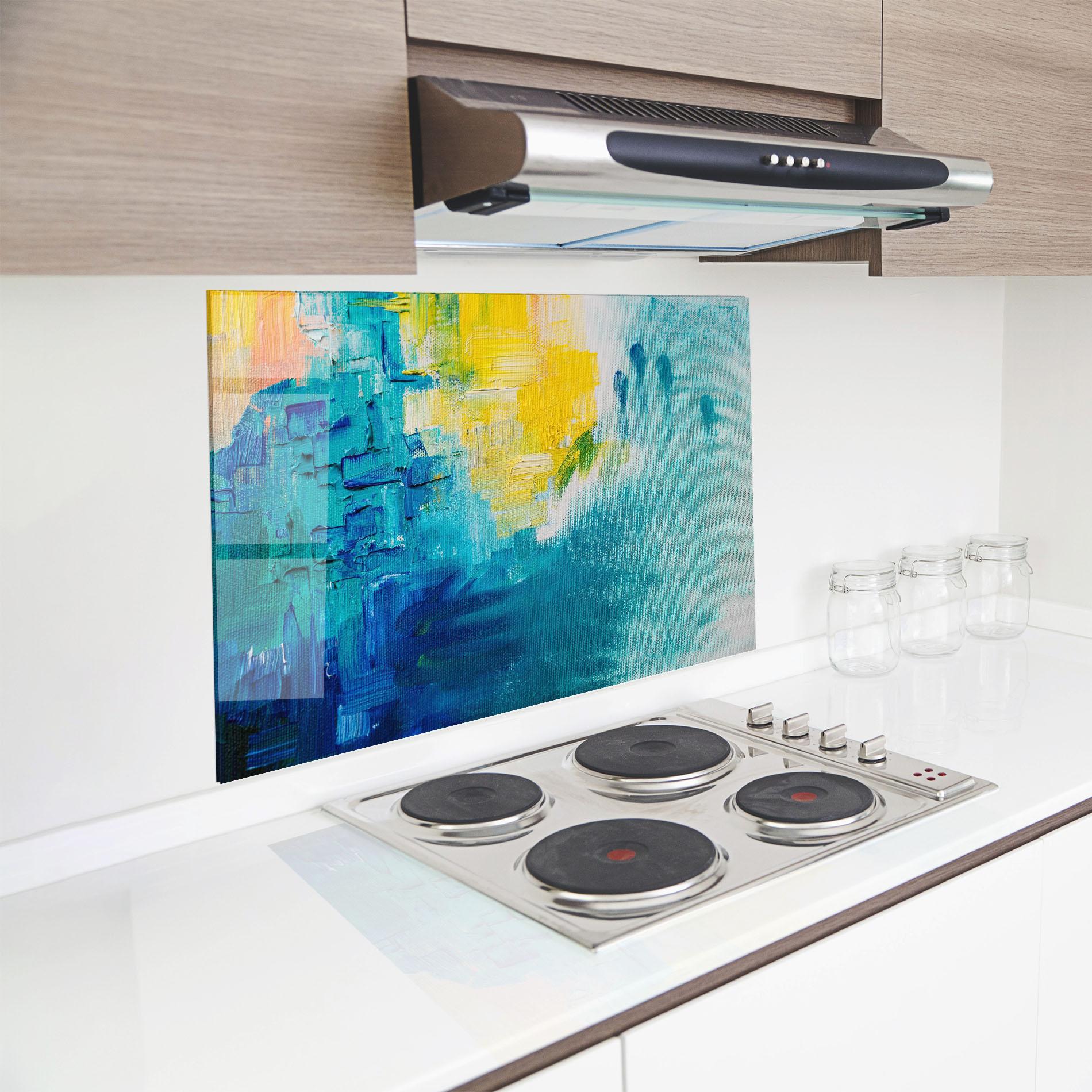 Konyhai üveg hátfal Blue Hand Shade mockup 8